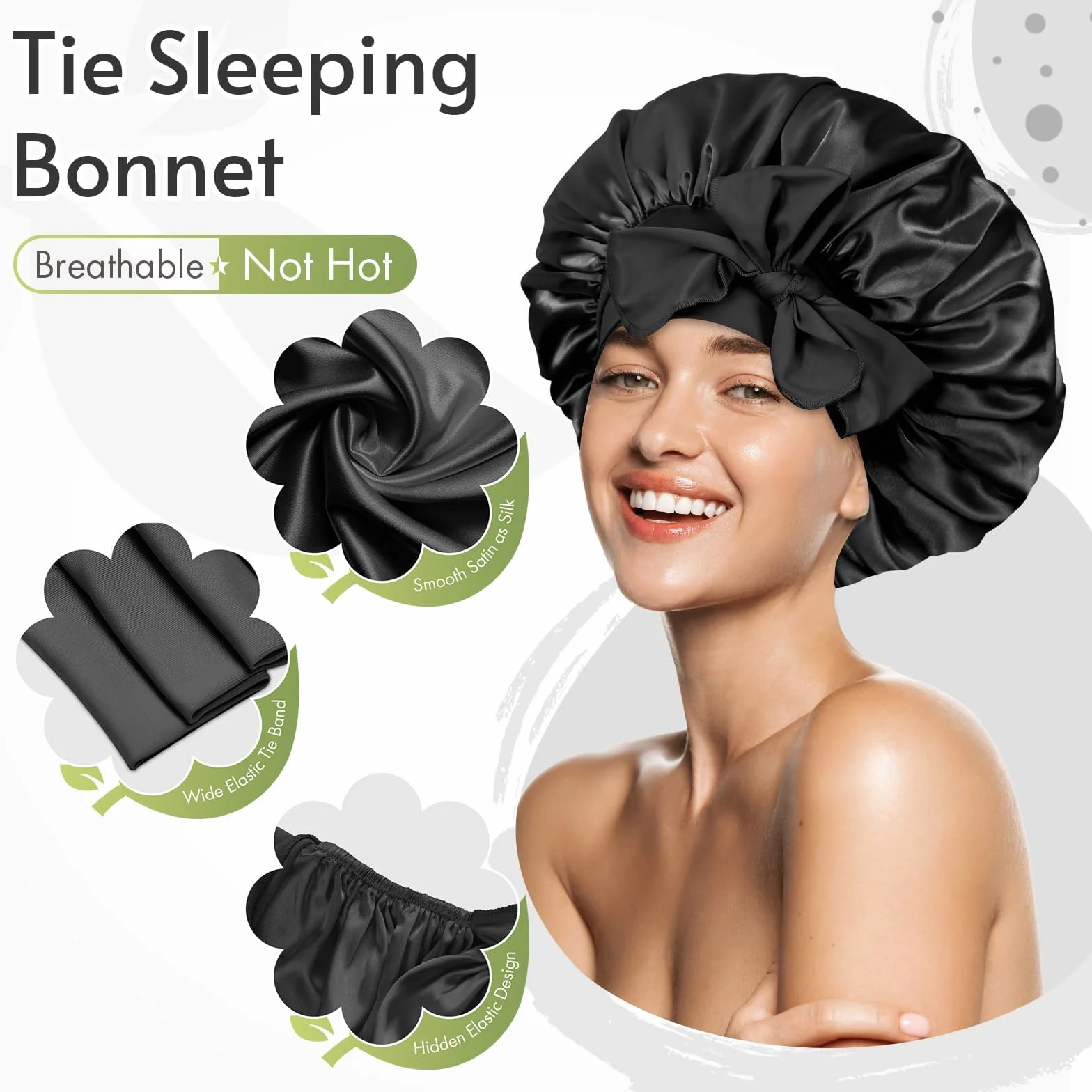 BONNET QUEEN Gorro de Seda para Dormir Ajustable Satin Pelo Rizado con Cintas Largo