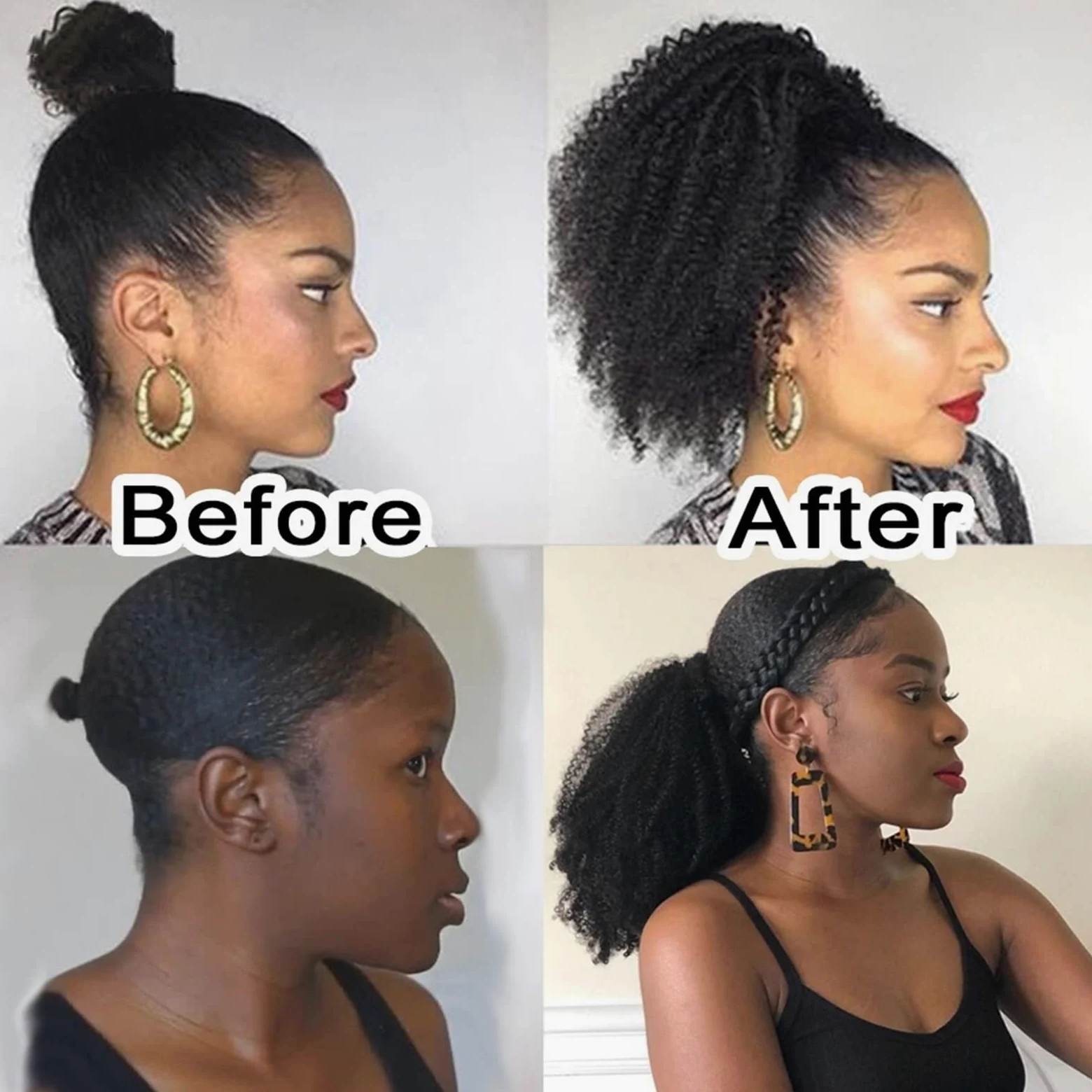 Piezas de Pelo de Moño Para mujer Cola de caballo con cordón de 10-28 pulgadas Cabello real Mongol Negro Rizado Cola de caballo Extensión del cabello Horquilla Peluca de cola de caballo Bollo de pelo
