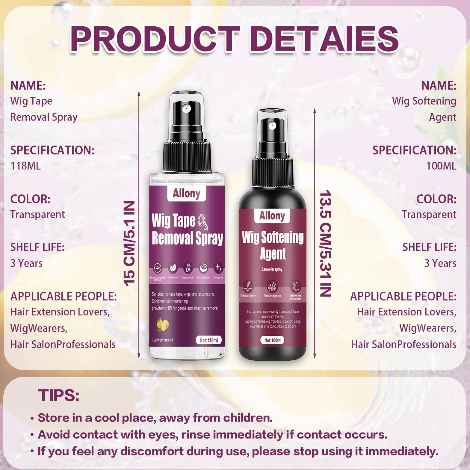 ALLONY Removedor de Extensiones Adhesivas 118ml, Spray Alisante para Pelucas 100ml