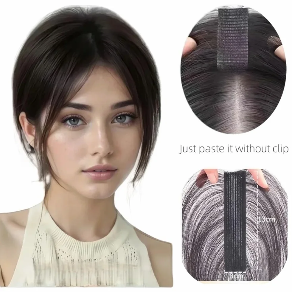 Sin clip de pelo real flequillo para mujer, cobertura de pelo esponjoso, añade volumen al cabello (broches laterales)