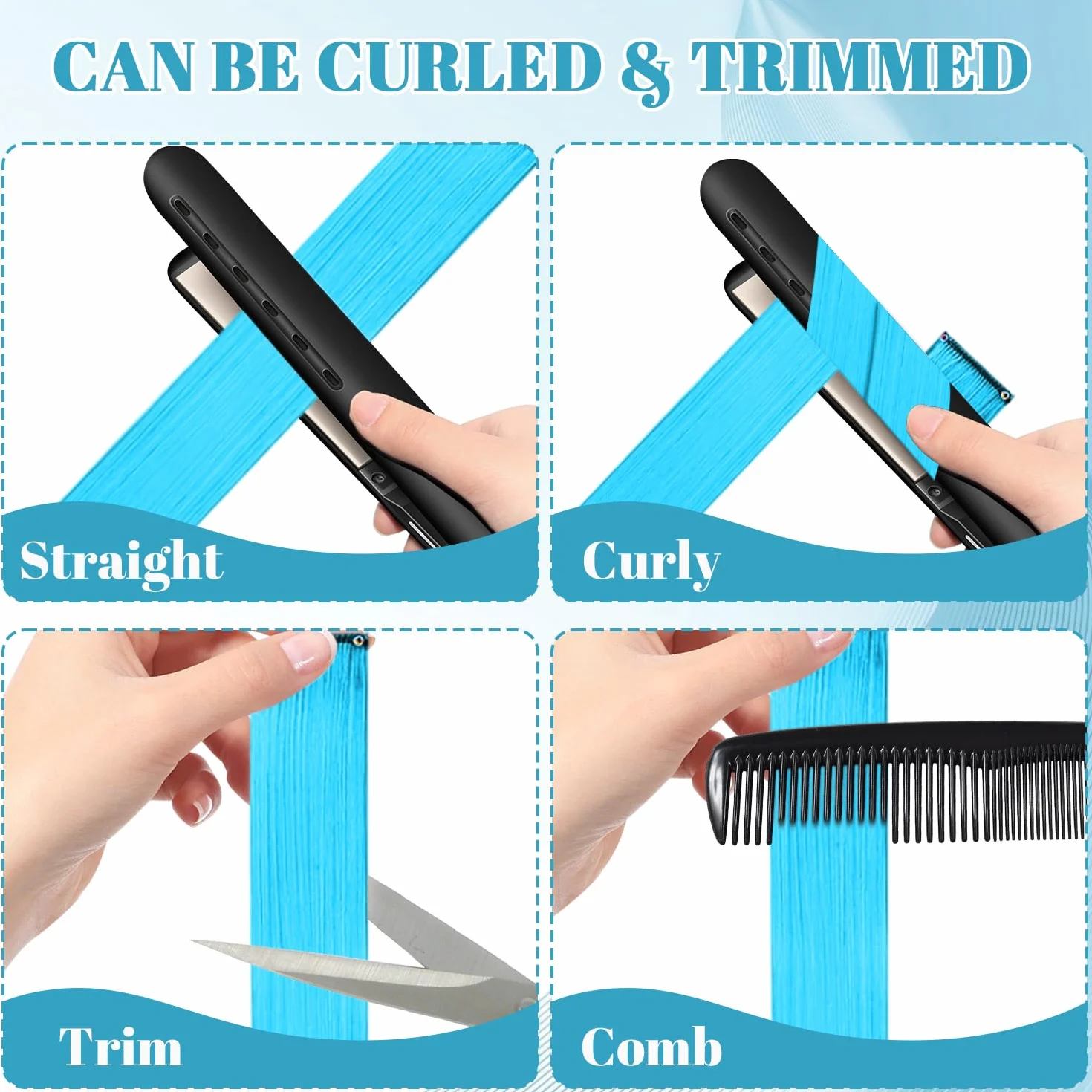 Extensiones de Pelo Azul 22 Pulgadas Lisas Sintéticas con Clip