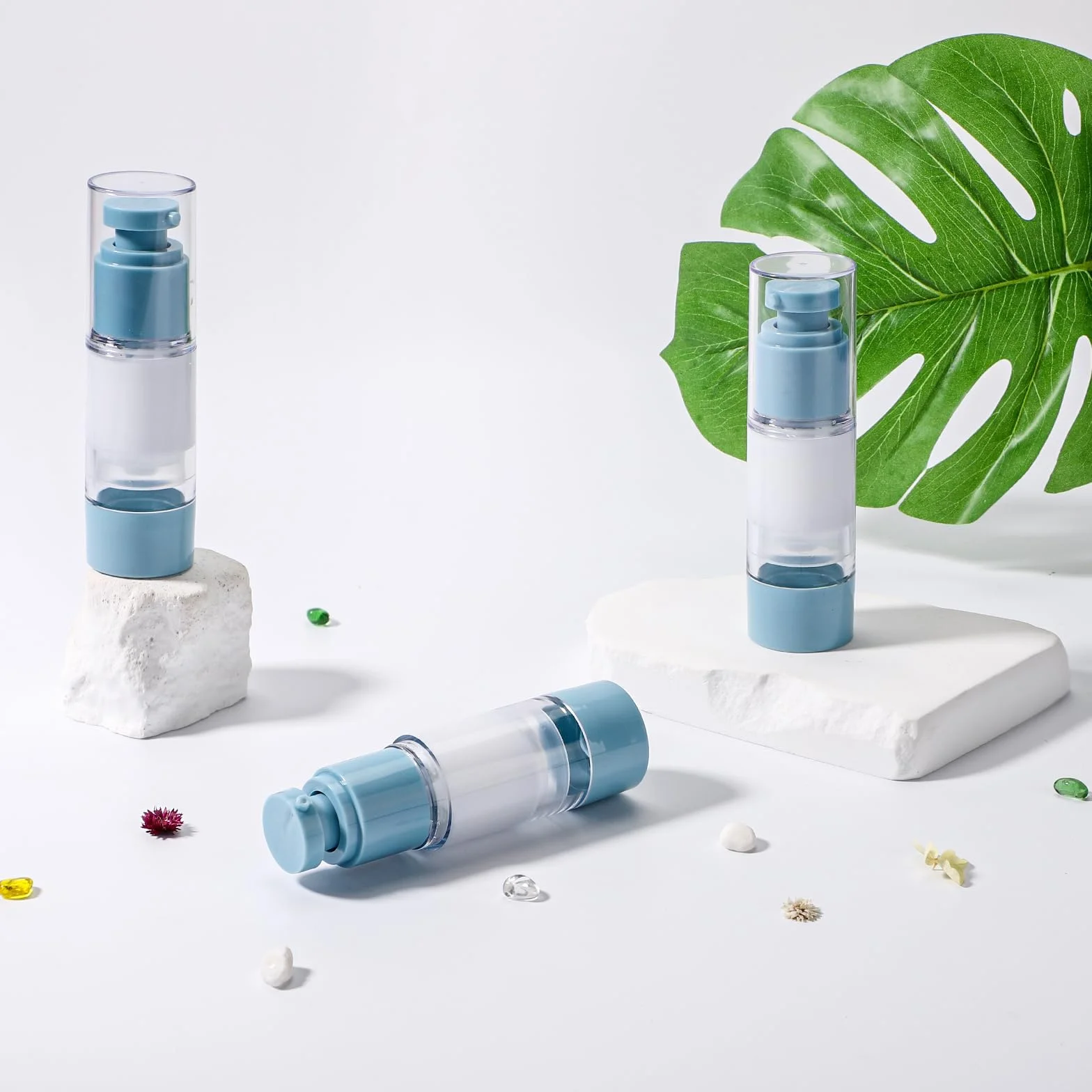 Segbeauty Dispensador de Cremas 3 Piezas 30ml Bomba Vacío Sin Aire Botellas Loción Reutilizable Portátil Viaje Azul
