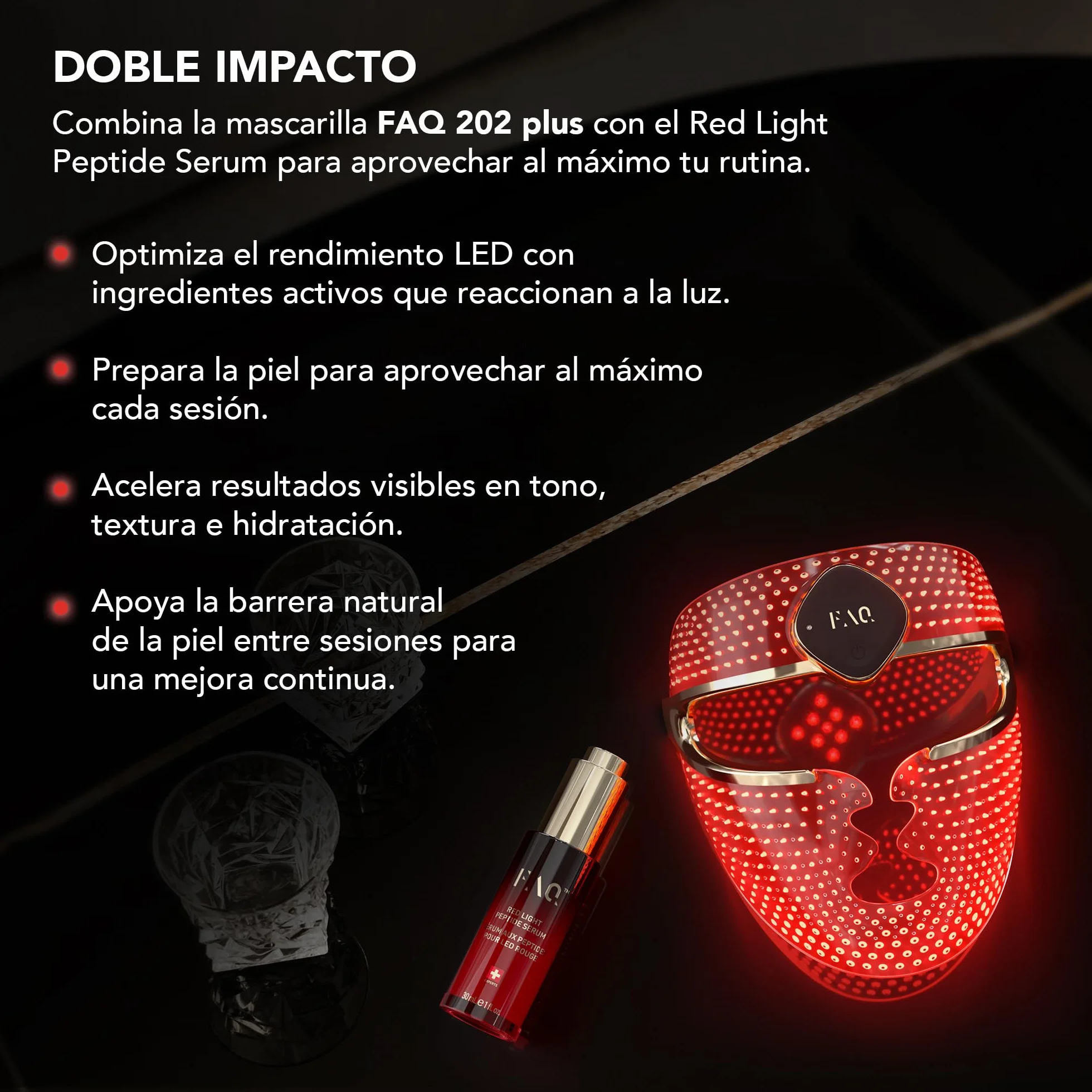 FAQ 202 Plus Mascara LED Facial Antiedad Avanzada de 8 Colores – Luz Roja e Infrarroja Cercana – Máscara Inalámbrica con 634 Puntos de Luz para Luminosidad, Firmeza y Cuidado Facial Completo