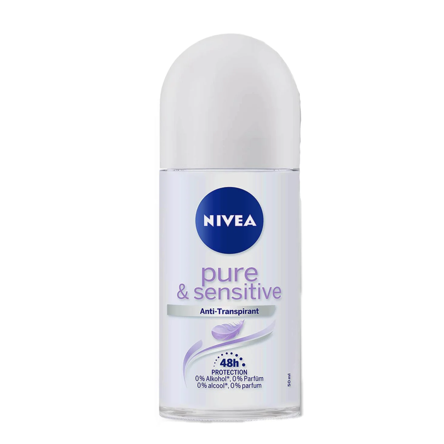 NIVEA Pure & Sensitive Desodorante Roller en paquete de 6 unidades (6 x 50 ml), antitranspirante Roll On adecuado para pieles sensibles, desodorante con protección de 48 horas