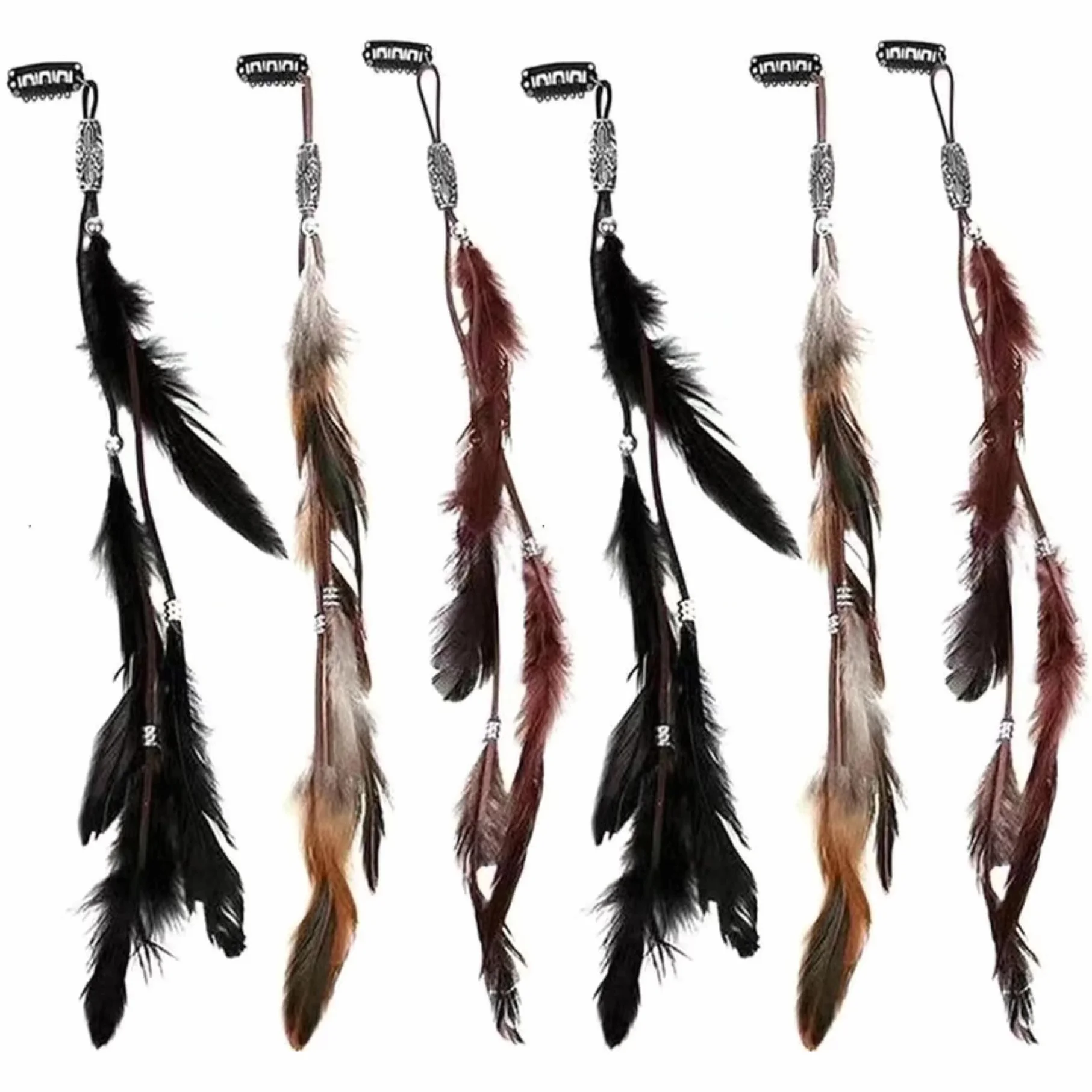 Kit de bricolaje Extensiones de plumas para cabello con cuentas trenzadas diseño llamativo para mujeres cosplay