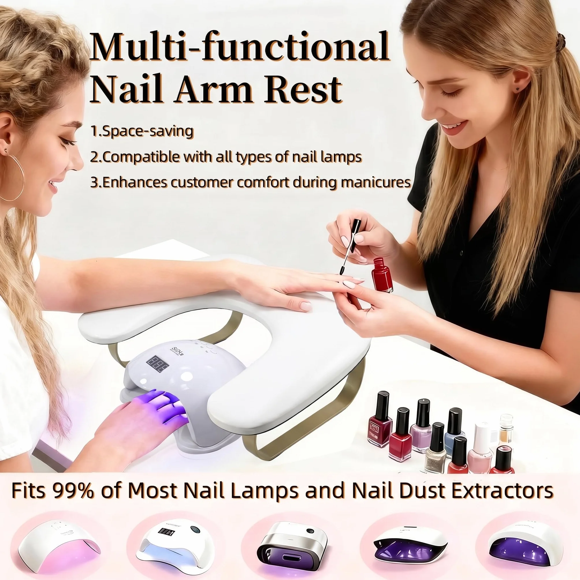 Reposabrazos en forma de U: soporte de arco dorado para uñas, soporte ergonómico en ángulo de 45° para profesionales del arte de uñas y uso doméstico, reposamanos de manicura y pedicura
