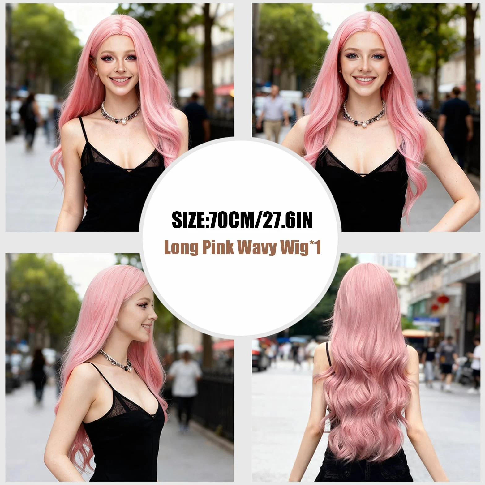 Pelucas Rubia Largas Onduladas Rosa 70 cm Sintético Mujer para Fiestas Cosplay