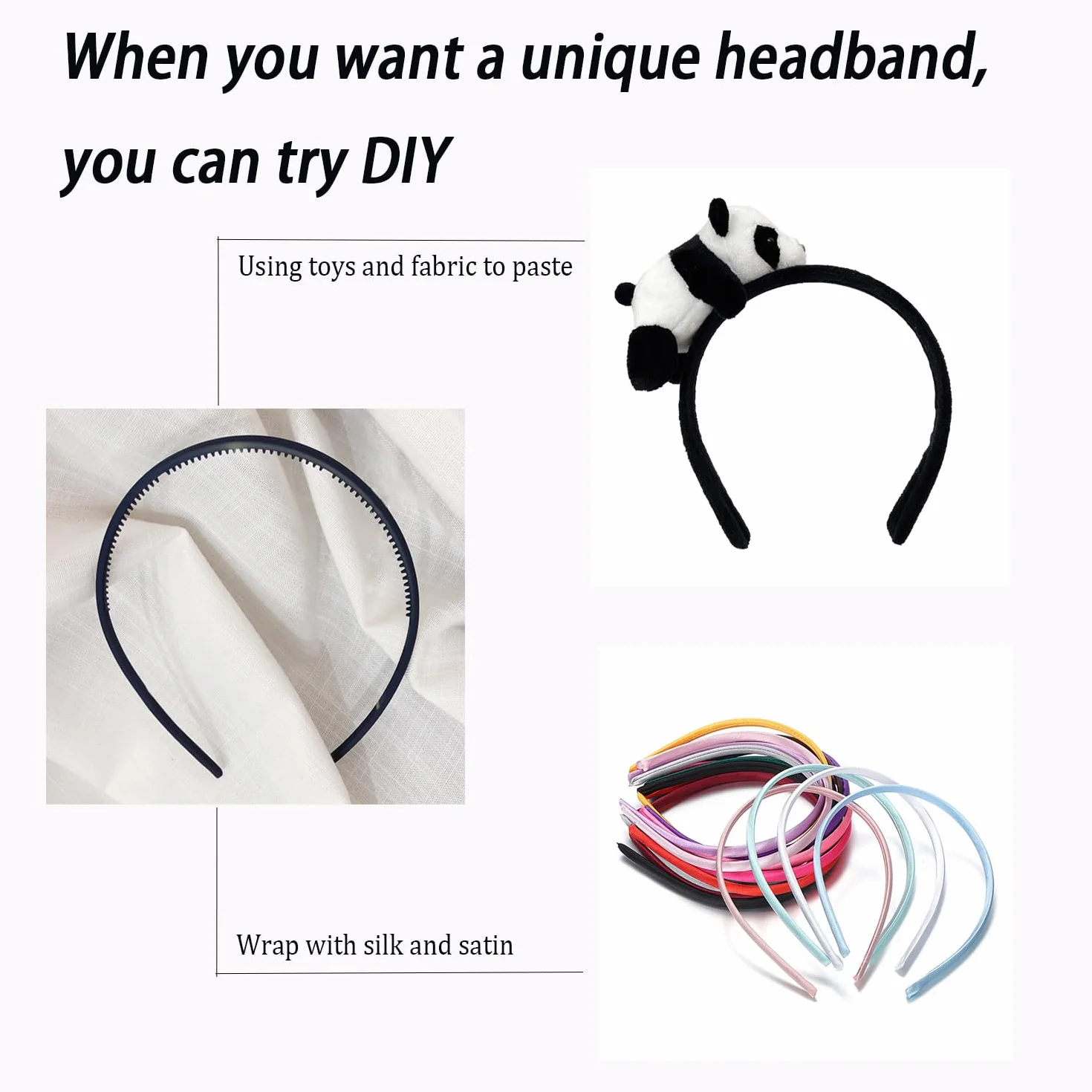 Diademas de Satén 8mm Negras para Niña Mujer Accesorios de Pelo (Negro)