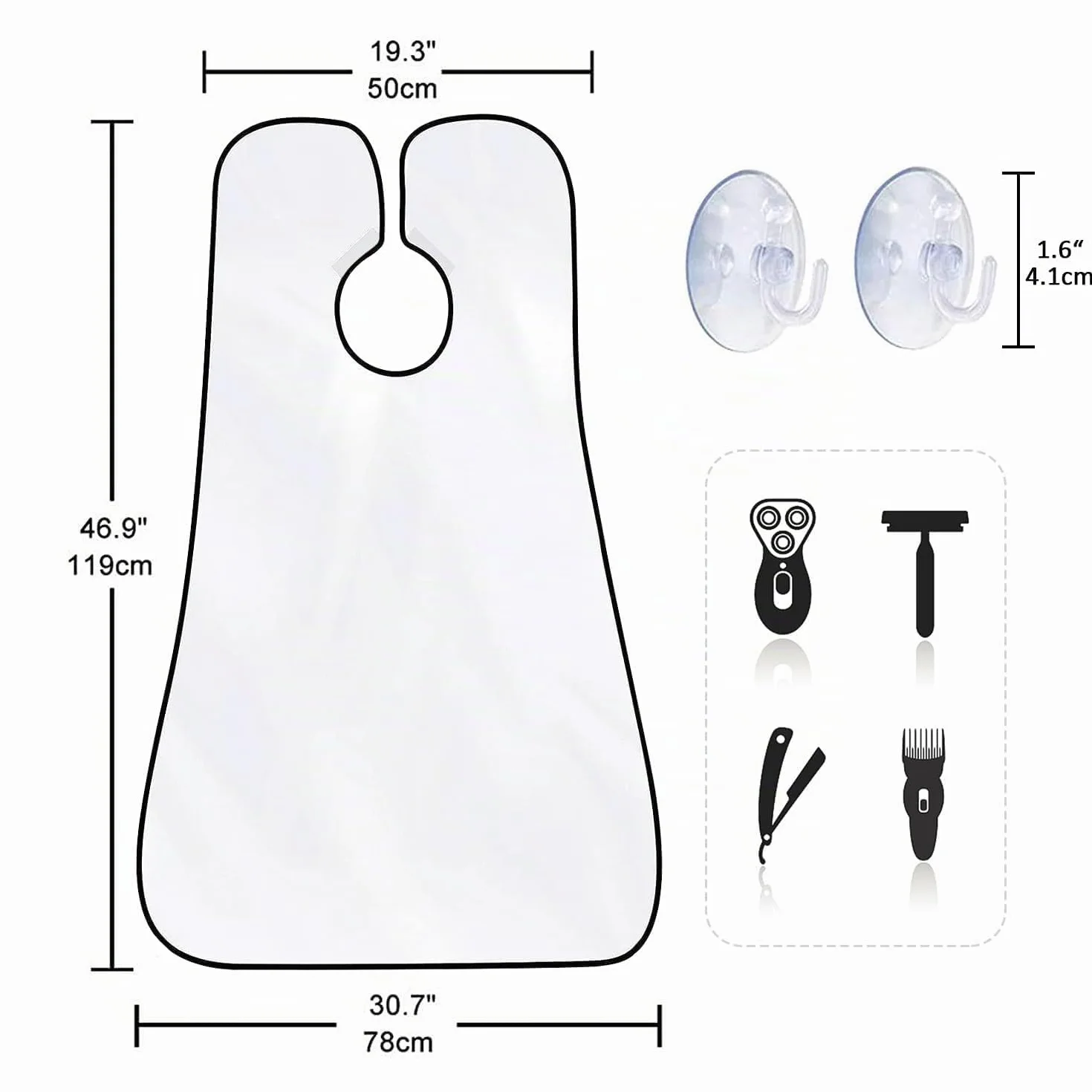 Delantal Barba Hombre Impermeable Antiadherente Recoge Pelos Barba con 2 Ventosas Blanco