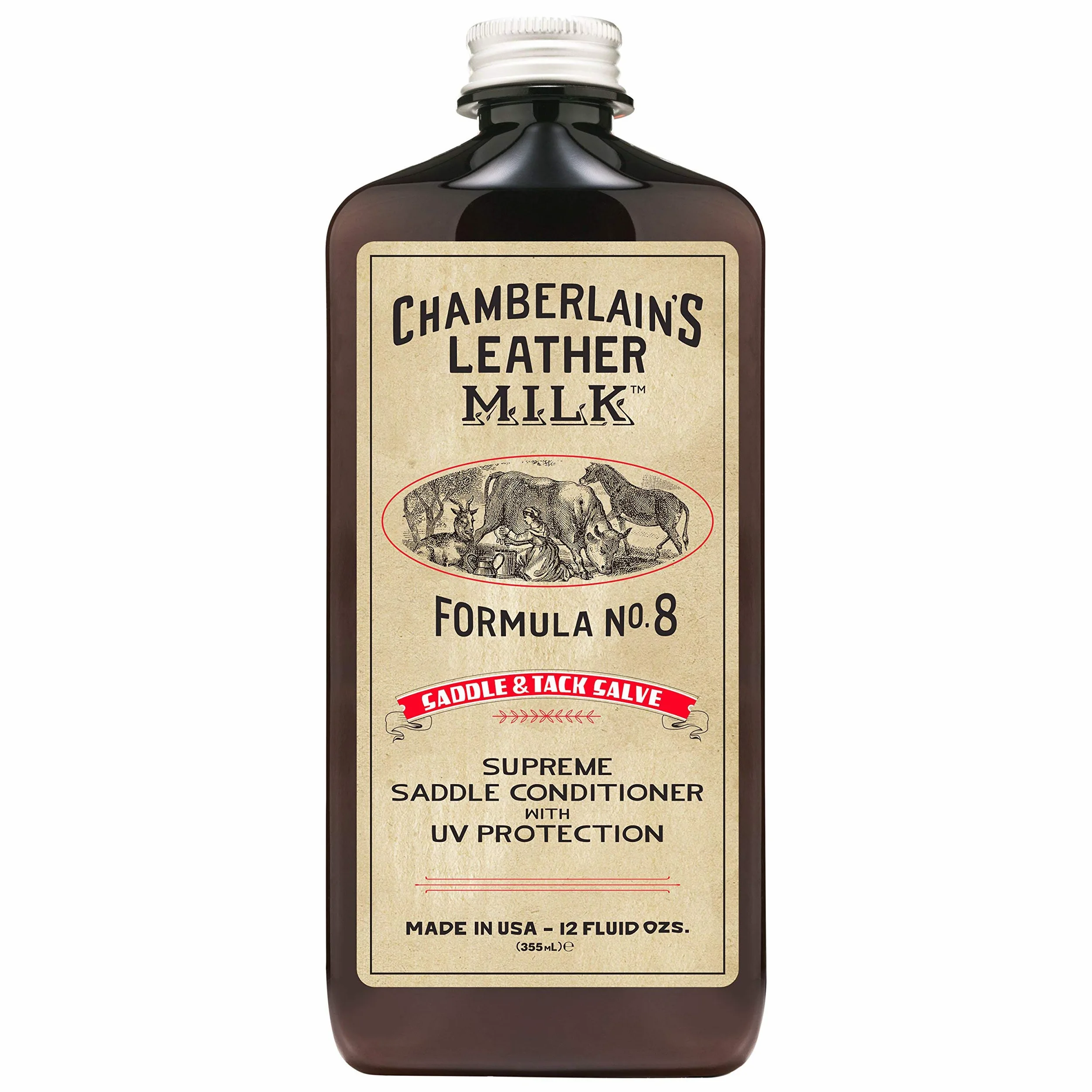 Chamberlain's Leather Milk - Saddle Conditioner No. 8 - Acondicionador Natural para el Cuero de Bridas y monturas - Protección contra los Rayos UV - con Almohadilla de aplicación