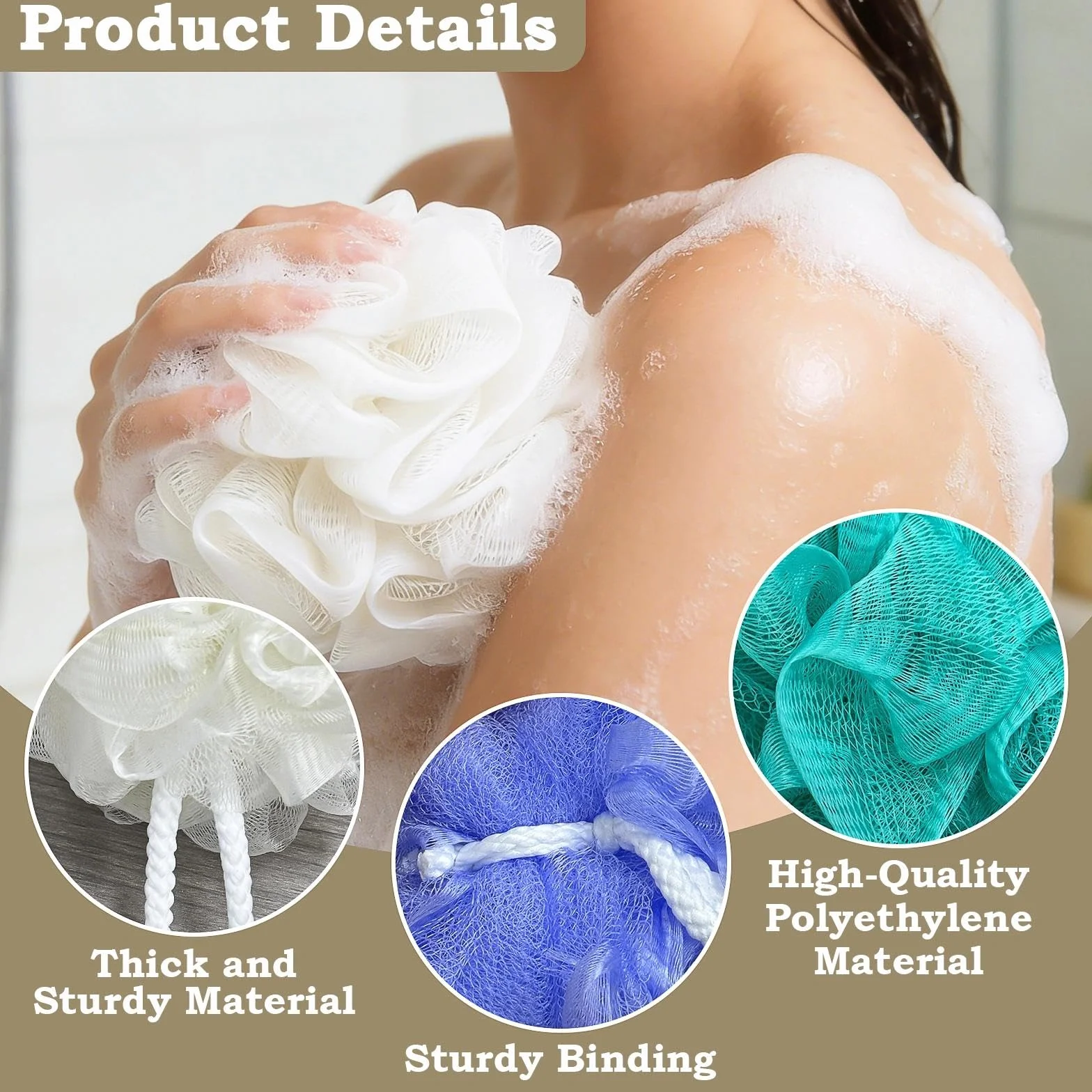 Esponja Baño 6 Piezas 40g, Shower Loofah con Correa de Muñeca, Exfoliante de Malla