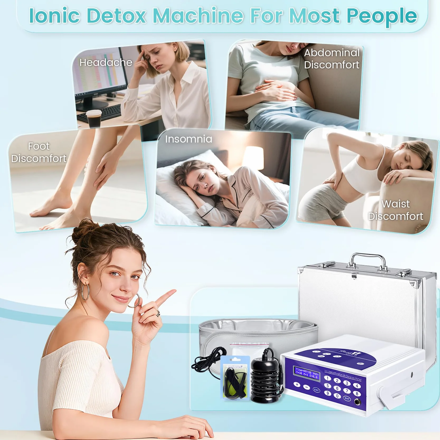 Máquina de desintoxicación iónica para baño de pies, máquina profesional de desintoxicación de pies para uso doméstico, spa iónico de limpieza de iones con pantalla LED, cinturón infrarrojo lejano