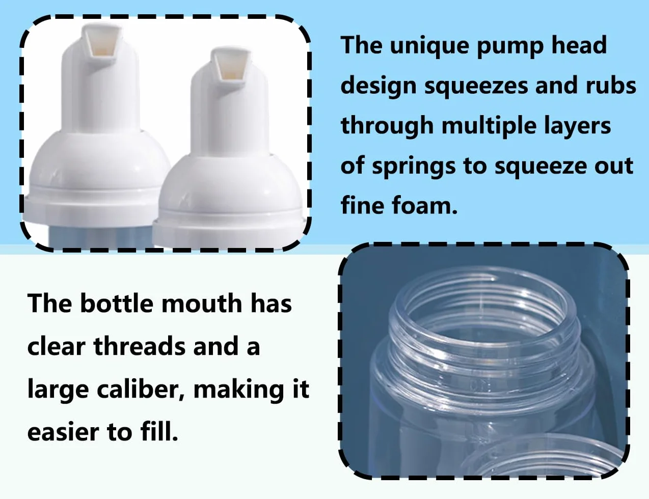 KAPSING Paquete de 4 botellas vacías transparentes de tamaño de viaje, dispensador sin aire de plástico vacío, botella con bomba de espuma de 50 ml * 2 y botella dispensadora de viaje de 30 ml * 2