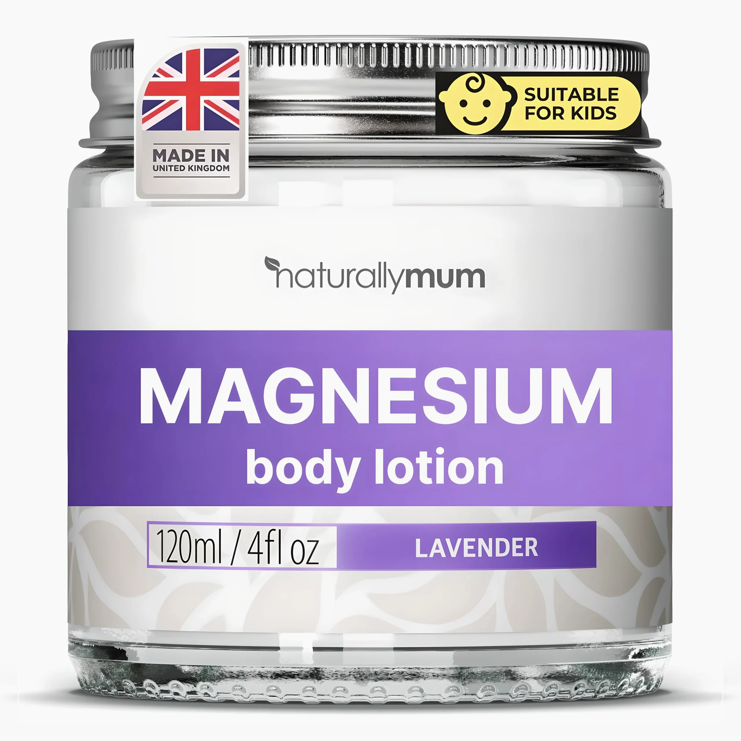 NaturallyMum - Loción corporal de magnesio [natural y vegana] - Loción tópica de cloruro de magnesio para la salud del sueño, los huesos, el corazón y los músculos - Lavanda - Fabricado en el Reino