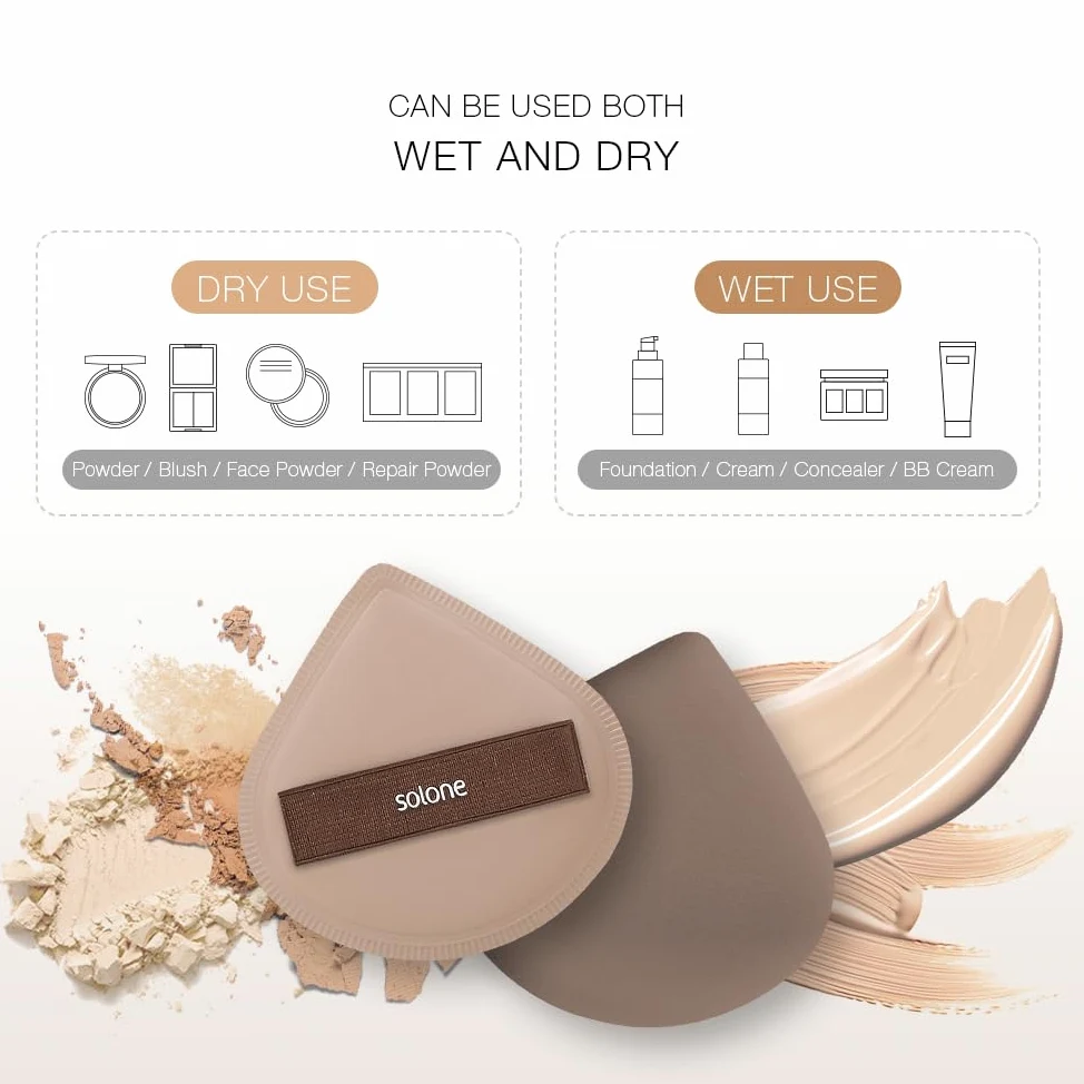 Solone Juego de 6 esponjas de maquillaje y polvos esponjosos – Esponja licuadora perfecta para base, corrector, crema BB y polvo para polvo suelto/fijador y control de aceite; apto para principiantes