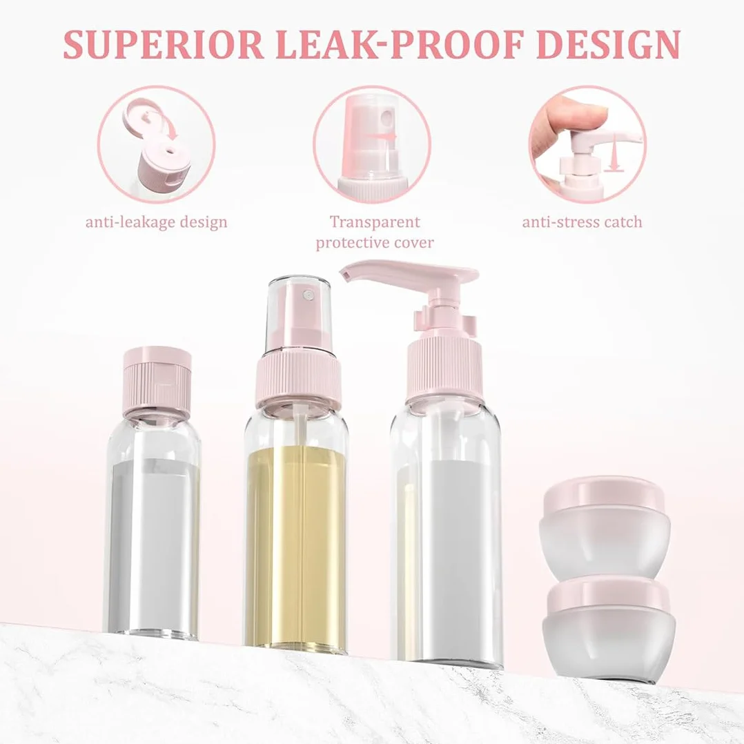 Botellas de viaje 8 pcs, contenedores recargables para líquidos, champú, loción y gel de ducha