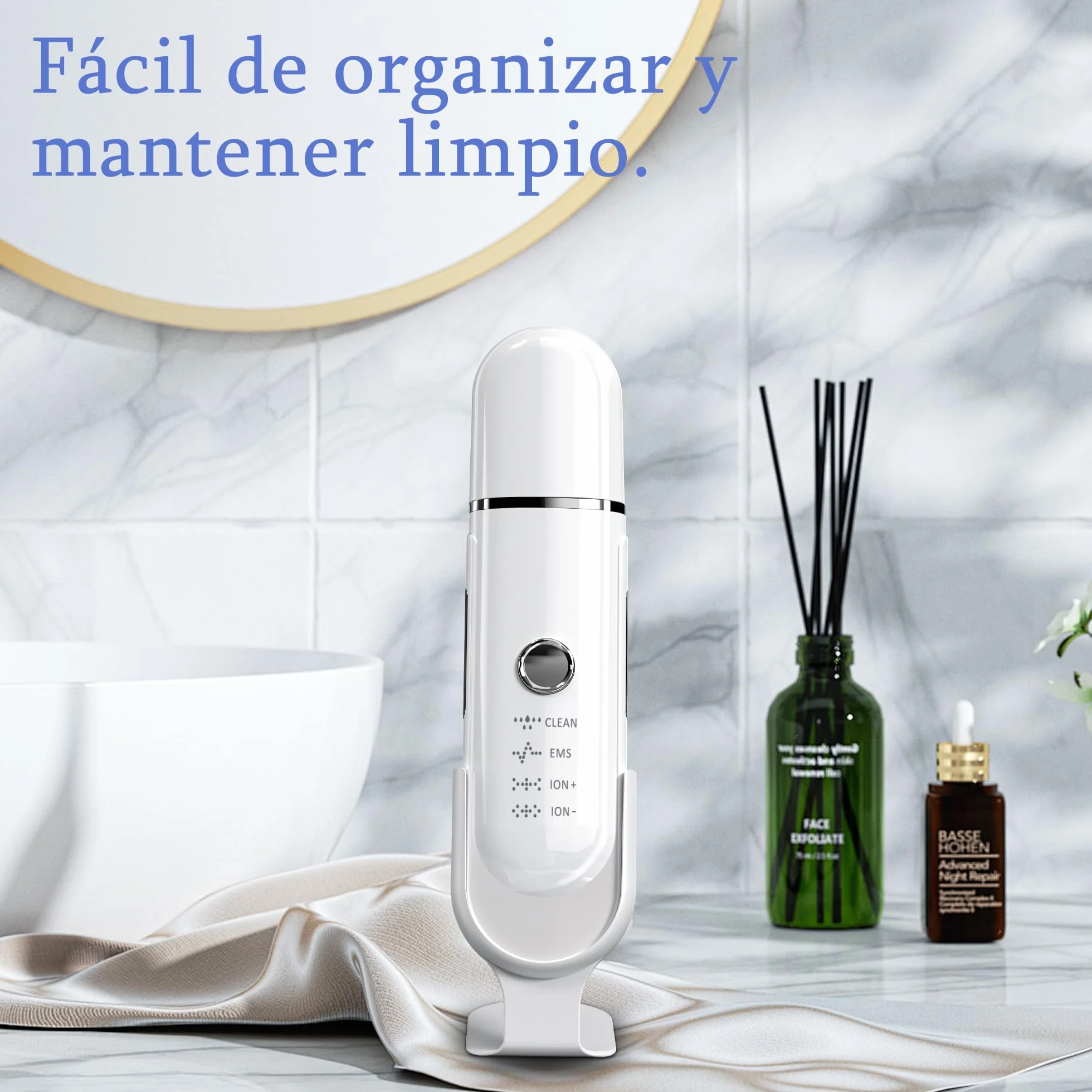 Peeling Ultrasónico Facial con 4 Modos y Luz Azul Roja, Limpiador de Ultrasonidos