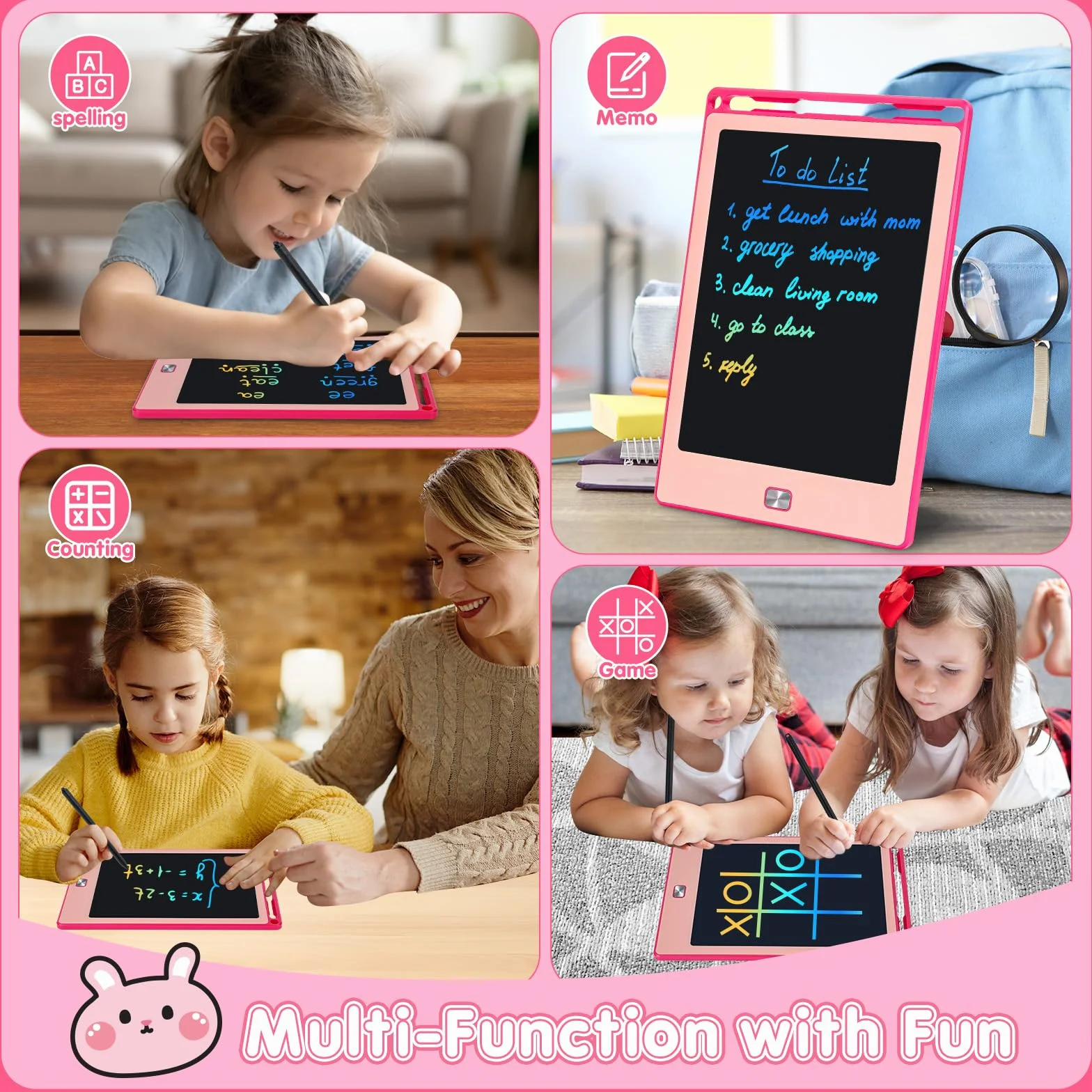 Tableta Escritura Niños LCD 8,5 Pulgadas, Tablet Dibujo Reutilizable, Juguete Educativo Rosa