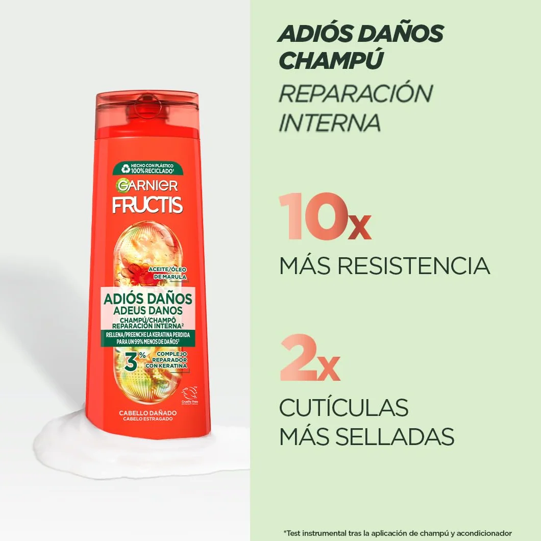 Garnier Fructis Rutina Adiós Daños Champú Tratamiento Mascarilla Queratina Reparación Profunda 200ml+380ml+320ml