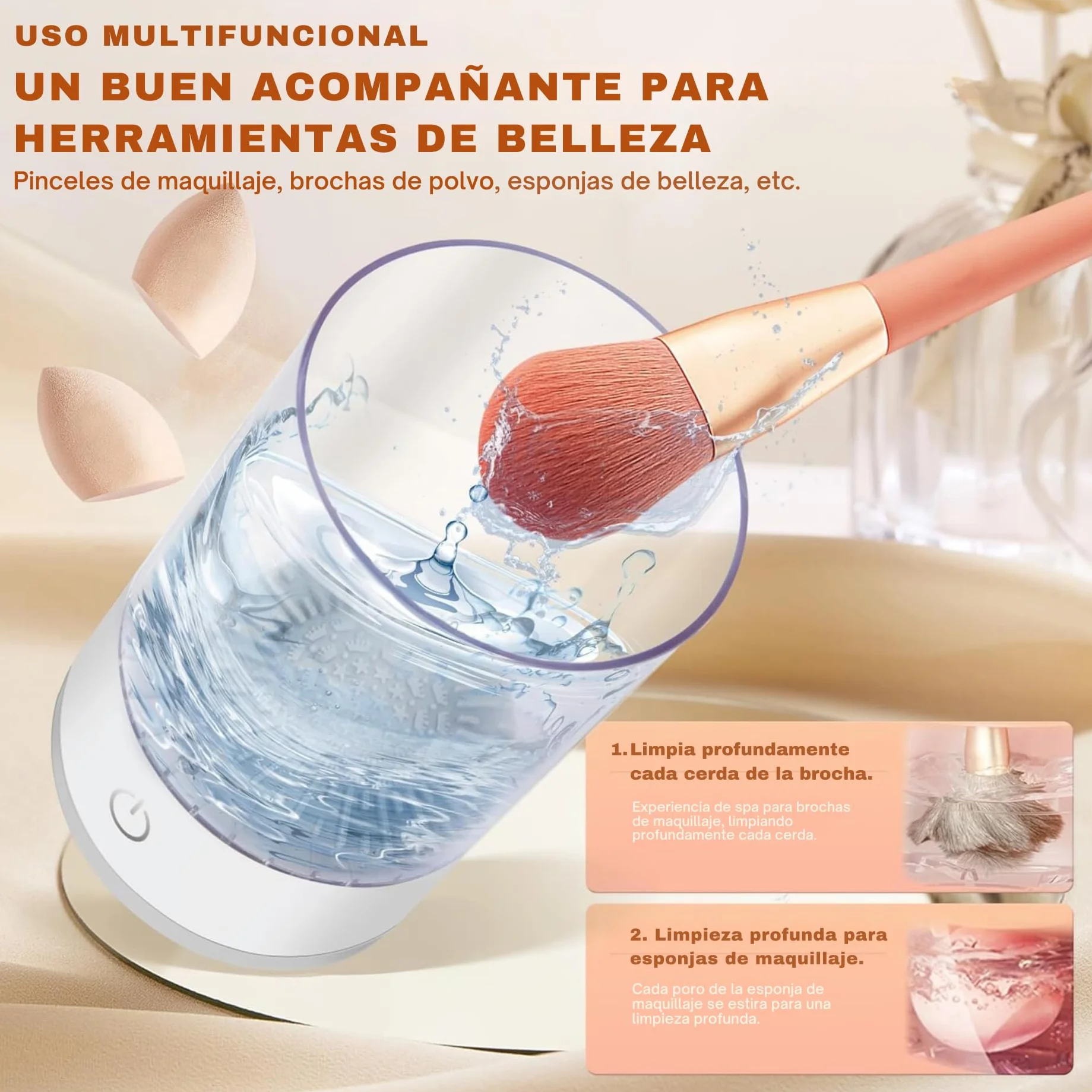 Limpiador Eléctrico de Brochas de Maquillaje, Limpieza Profunda, Portátil, Automático