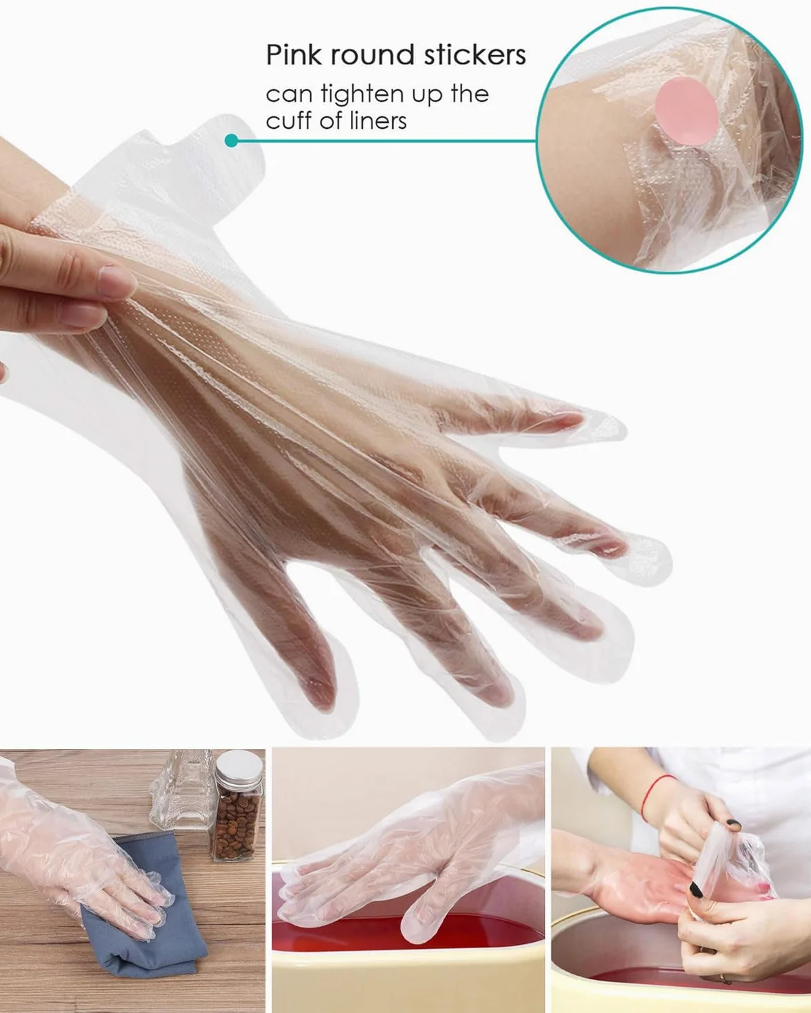 Guantes de parafina transparentes 100 unidades para tratamientos de cera en spa