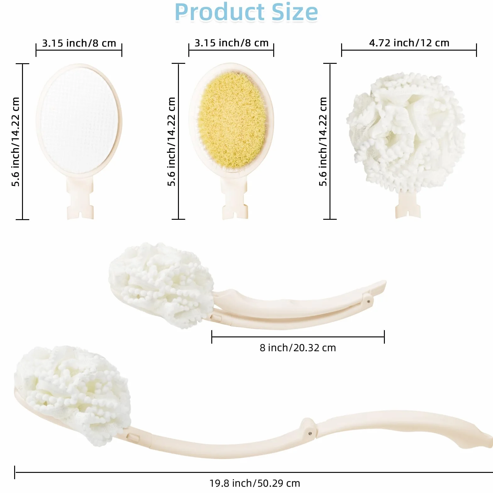 Esponja Ducha Mango Largo, Cepillo Espalda Aplicador Crema para Mujeres Hombres (Blanco)