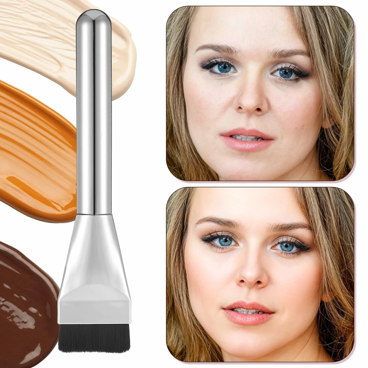 Mabor Juego de 3 Espátulas de Maquillaje, Brochas de Base y Paleta