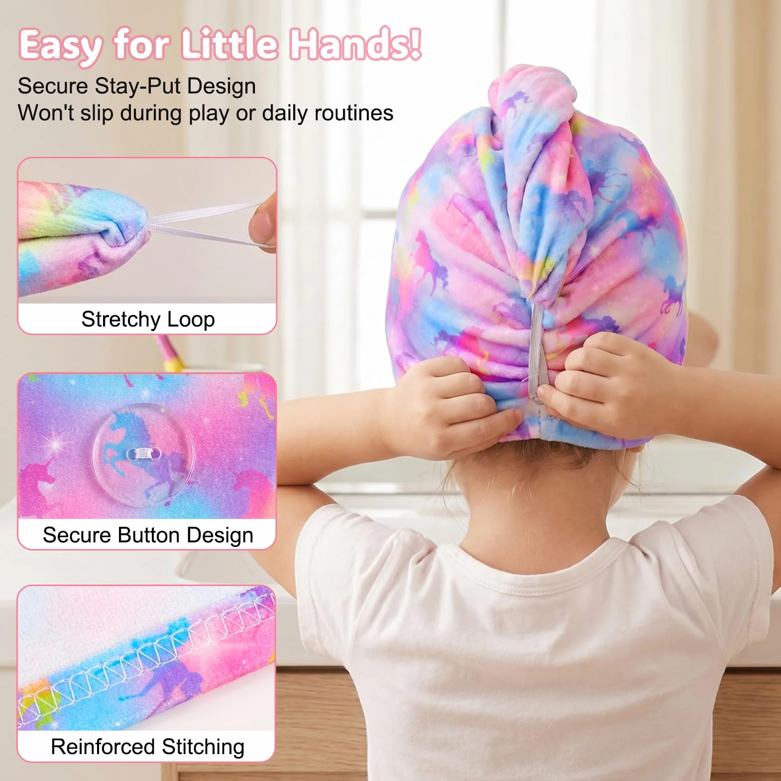 Toallas para el Cabello de Microfibra, 2 Piezas, Súper Absorbente, Turbante de Secado Rápido con Botón