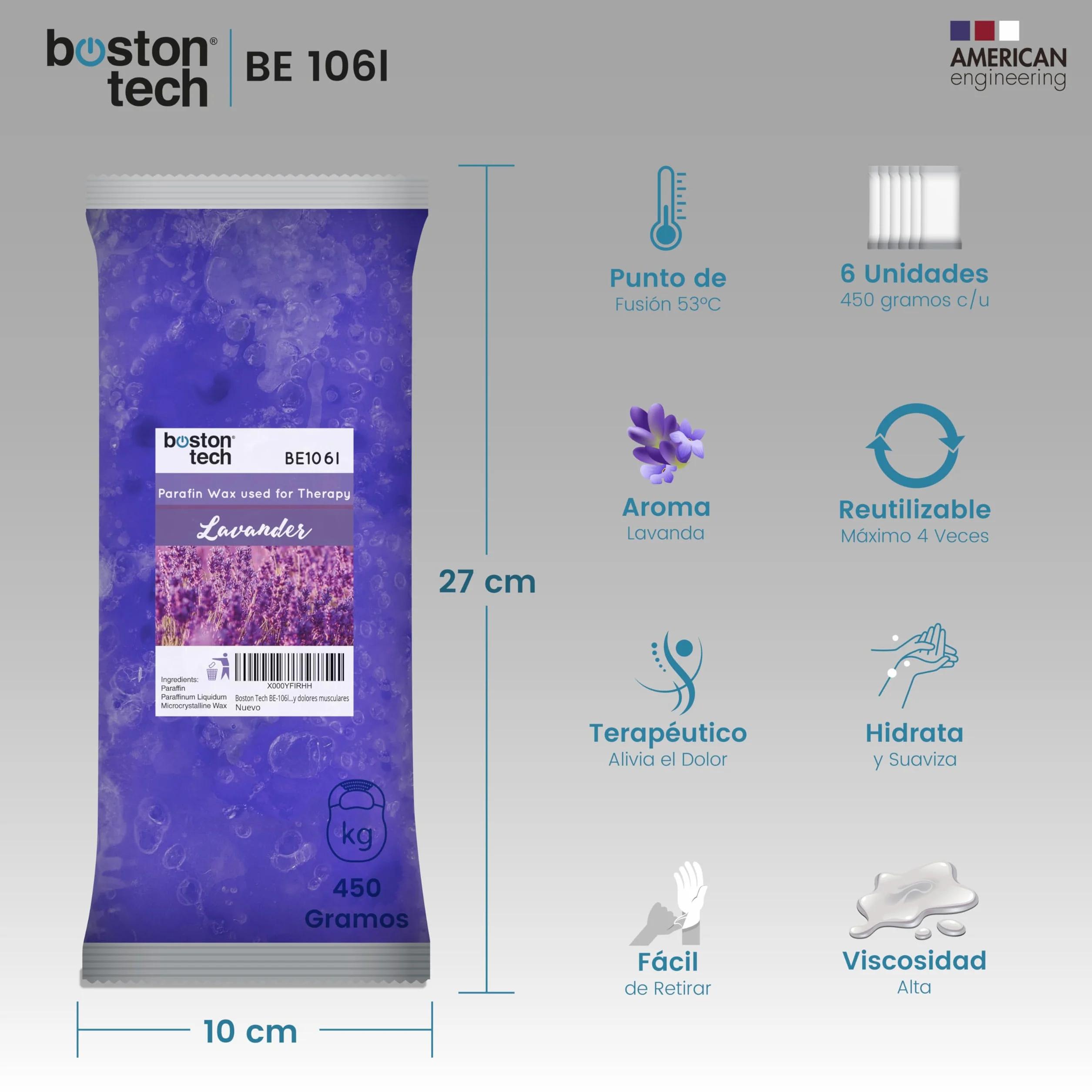 Boston Tech Parafina para Manos y Pies 450 gr Lavanda Pack 6 Bloques