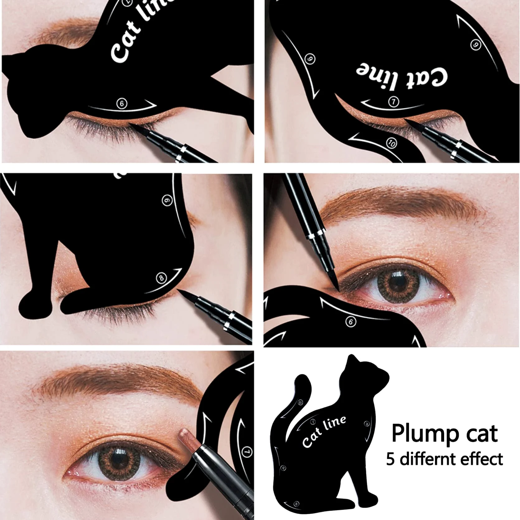 TailaiMei 2 plantillas delineadoras de ojos de gato, material de PVC mate, aplicadores de sombra de ojos ahumados, placa de plantilla, delineador de ojos en forma de gato y herramienta de plantilla