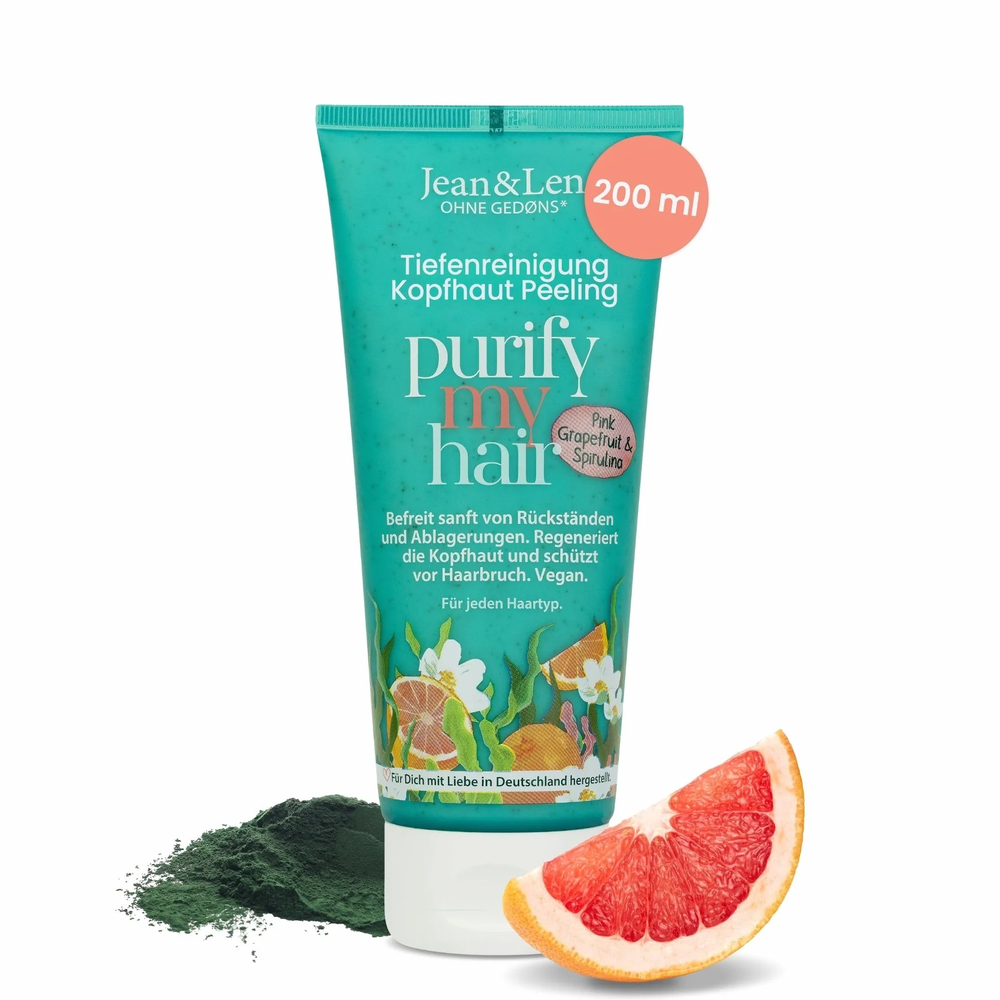 Jean & Len Exfoliante capilar Pomelo rosa y espirulina con vinagre de manzana y niacinamida, Scalp Scrub suave, 200 ml