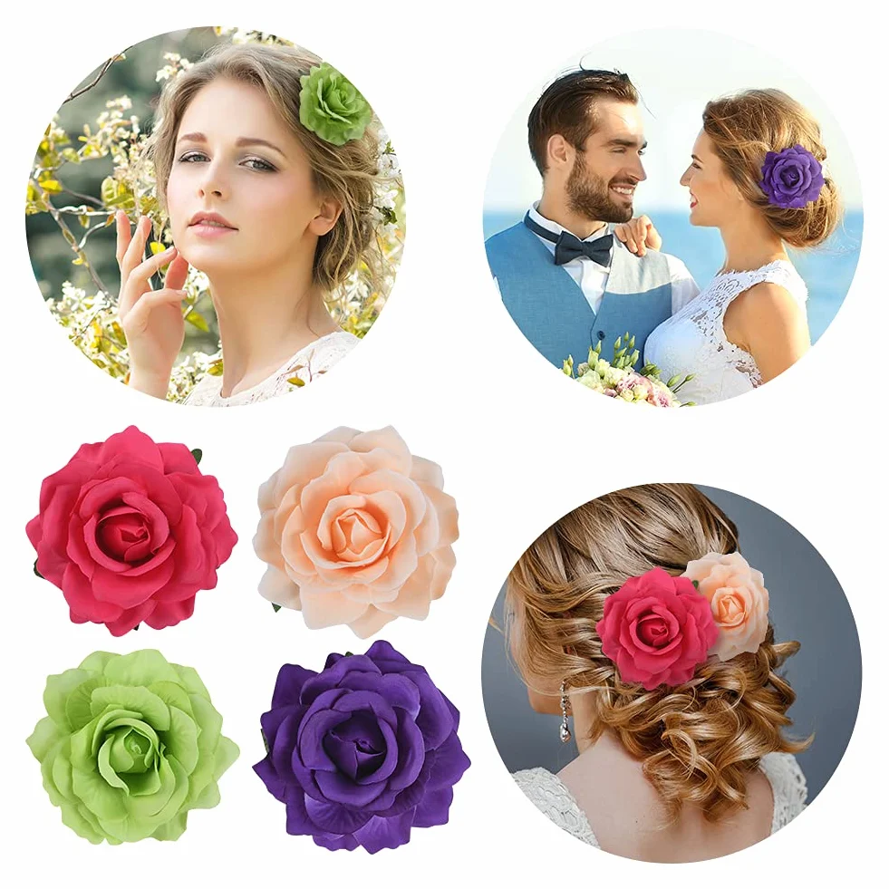 Clips de Pelo de Flor con Diseño de Rosas, Pinzas Hawaianas para Boda, 10 Colores 10 PCS