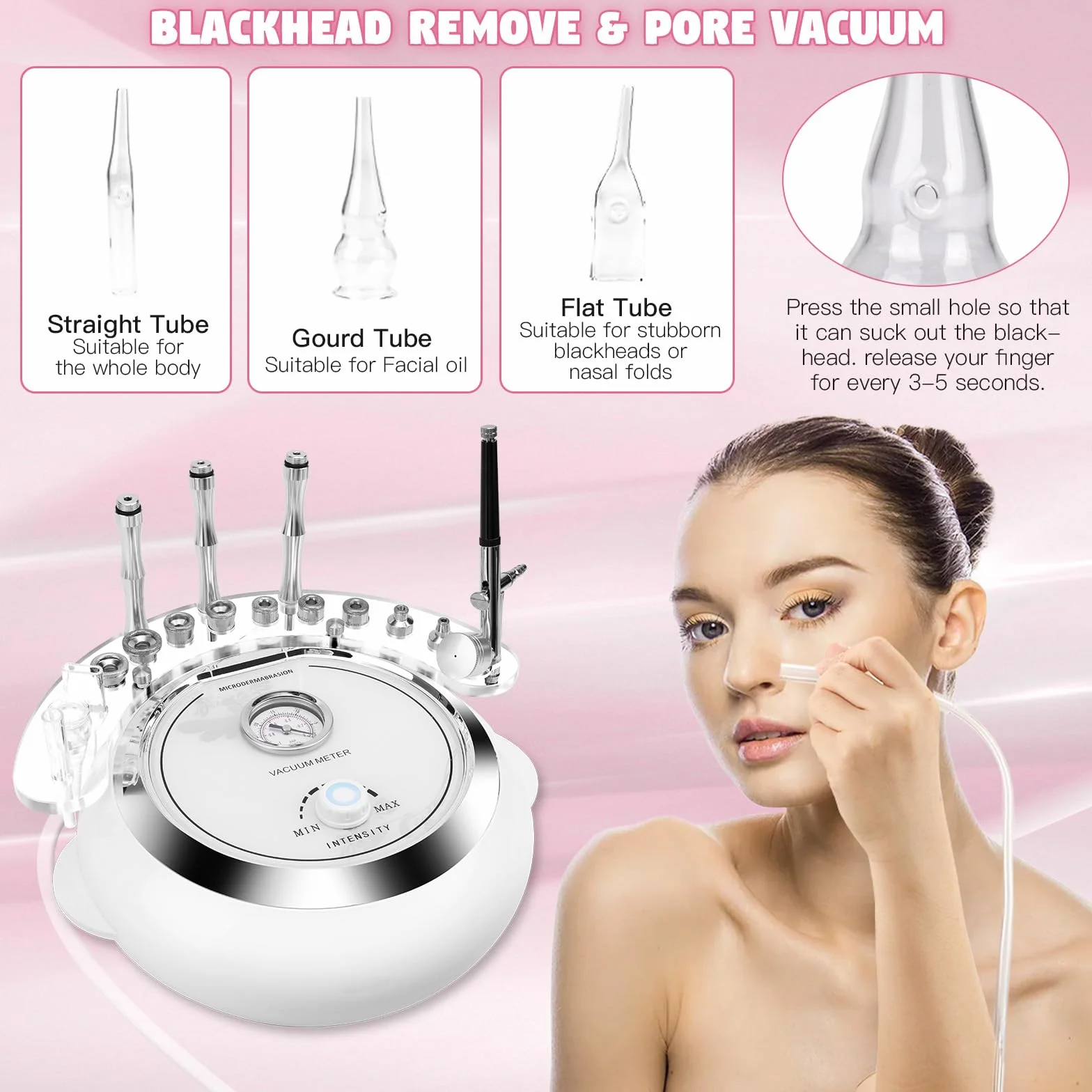 Beauty Star - Máquina de microdermoabrasión, profesional de 65 a 68 cmhg, potencia de succión al vacío, máquina de limpieza facial, equipo de belleza para el cuidado de la piel con aspiradora y spray