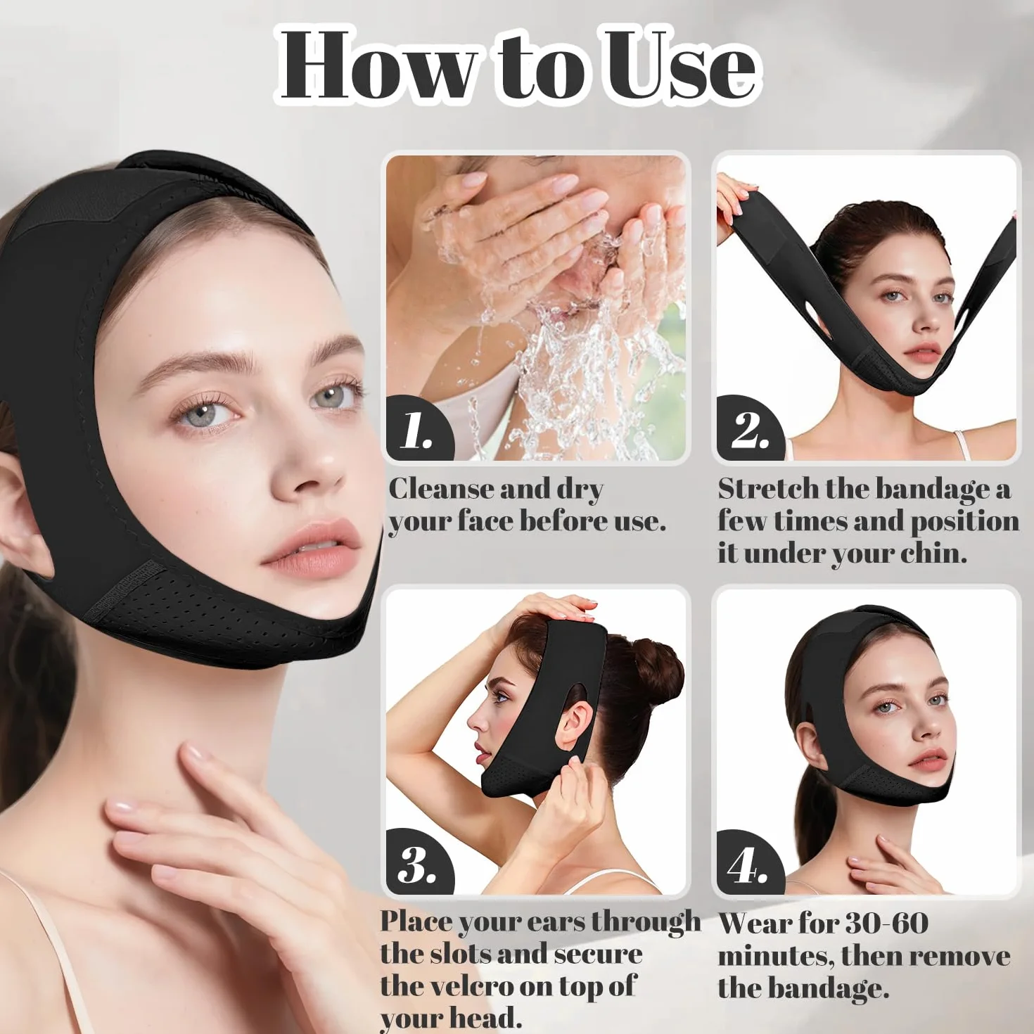 Mascarilla de mentón reductor de papada adelgazante facial en forma de V correa ajustable para dormir esculpir mandíbula reafirmar piel negro