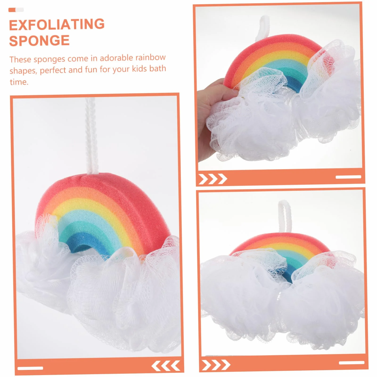 Esponjas de Baño Infantiles Diseño de Arcoíris, 2 Piezas de Esponja para Niños y Bebés, Suaves y Exfoliantes para Eliminar Células Muertas