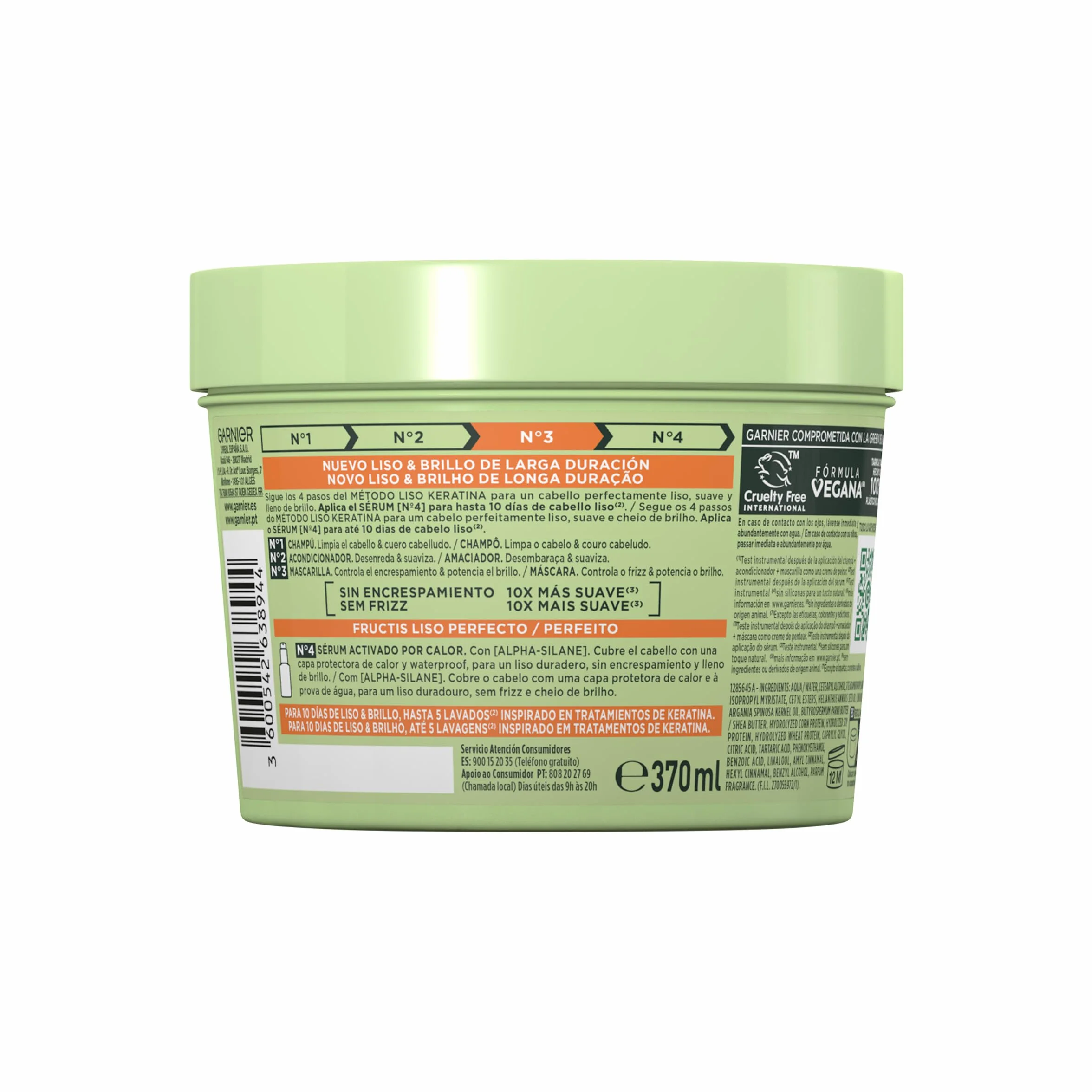 Garnier Fructis Nº3 Mascarilla Liso Keratina para Cabello Encrespado, 370ml
