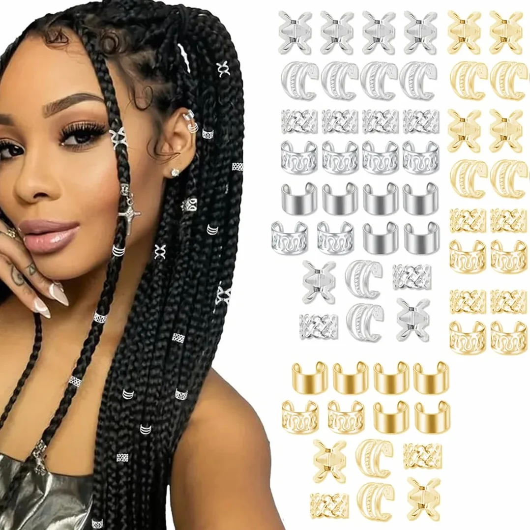 Accesorios para trenzas Loc 60 piezas ajustables Oro+Plata
