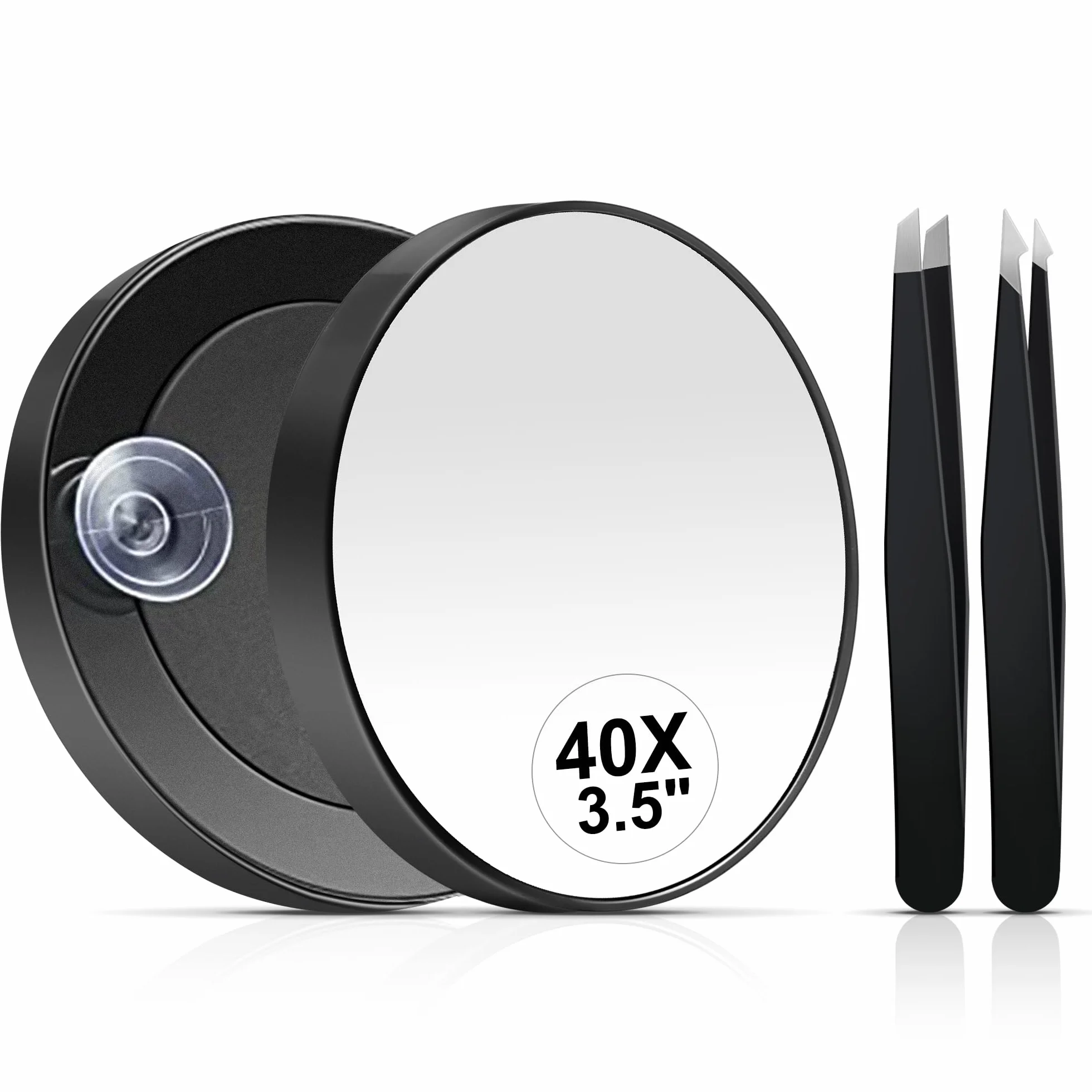 Miyadiva Espejo de aumento 40X 3.5 pulgadas redondo con ventosa pinzas acero inoxidable