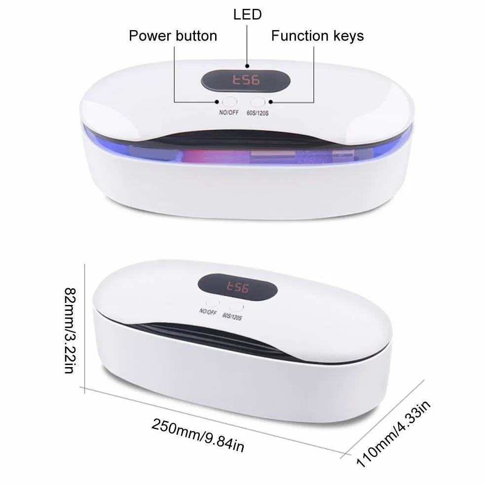 Caja de desinfección, desinfectante de manicura UV Herramienta de limpieza cosmética, herramienta de limpieza de plástico Máquina para salón Herramientas de manicura para el hogar Equipo(Blanco)