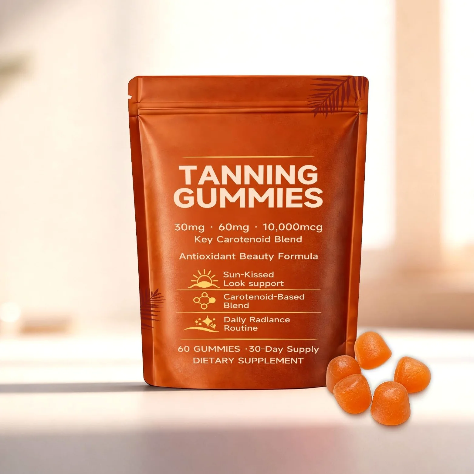 Gummies bronceadoresbronceado rápido sin sol, bronceadores para mujeresmezcla de astaxantina, betacaroteno y licopeno, brillo de la piel e hidratación para un brillo natural,