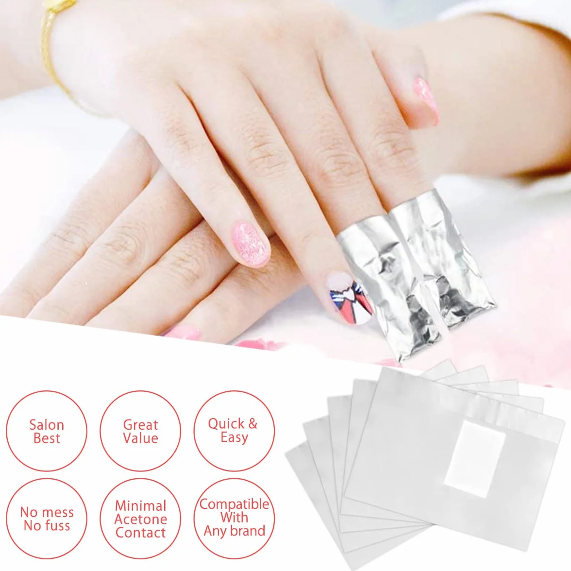 1000 unidades de láminas de gel para quitar esmalte de uñas, almohadillas de algodón, kit de herramientas de eliminación de esmalte de uñas de gel, removedor de esmalte de uñas con almohadilla de
