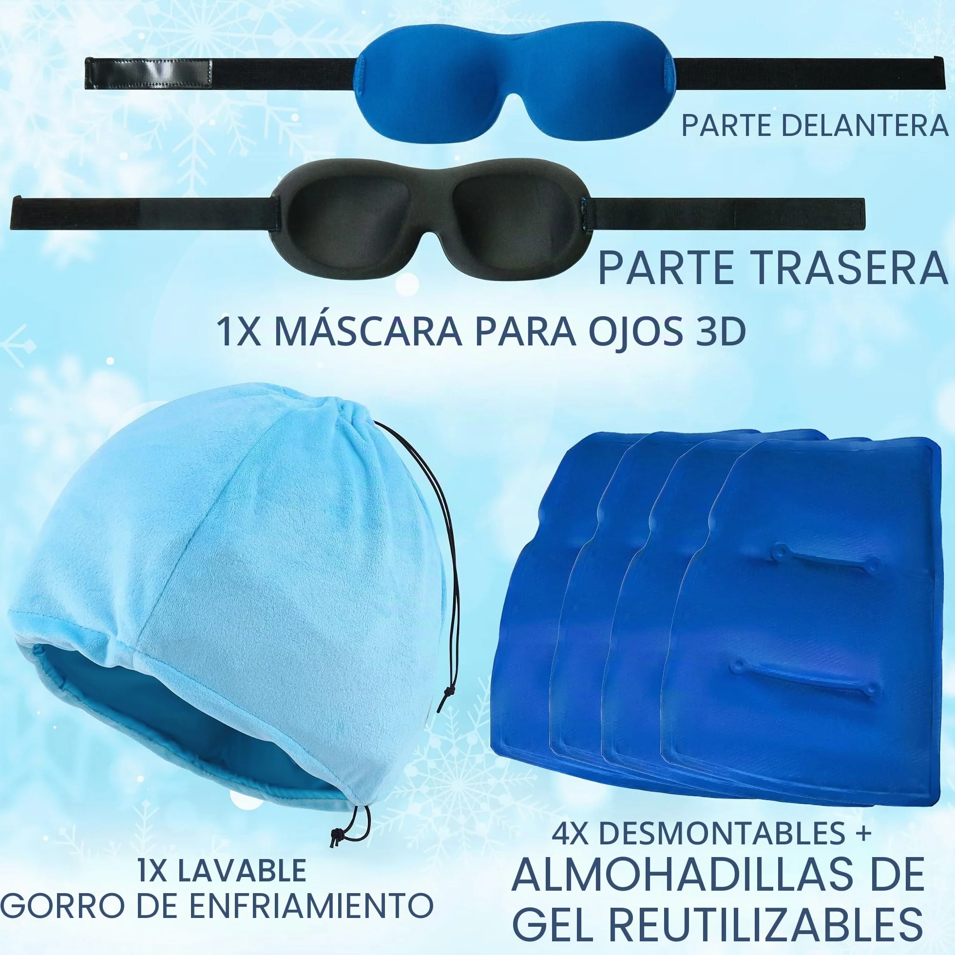 ICEHOF Gorro de refrigeración con almohadillas extraíbles y máscara 3D para quimioterapia y migrañas