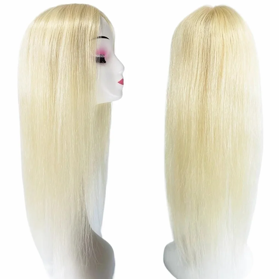 Extensiones de cabello con clip for mujer, cabello humano natural fino, sin raya ni flequillo, liso sedoso, color rubio 613#. para mujeres encantadoras(14 inch,13x15cm)