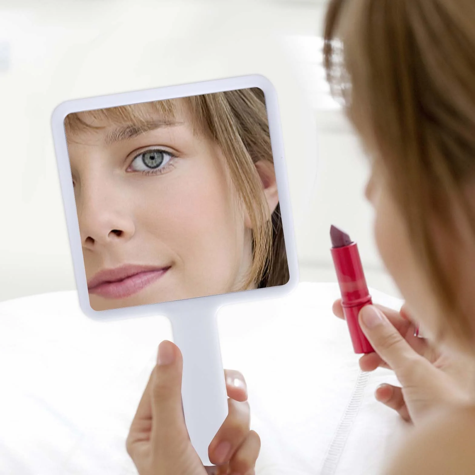 Espejo de Mano Profesional Cuadrado para Maquillaje y Afeitarse Blanco