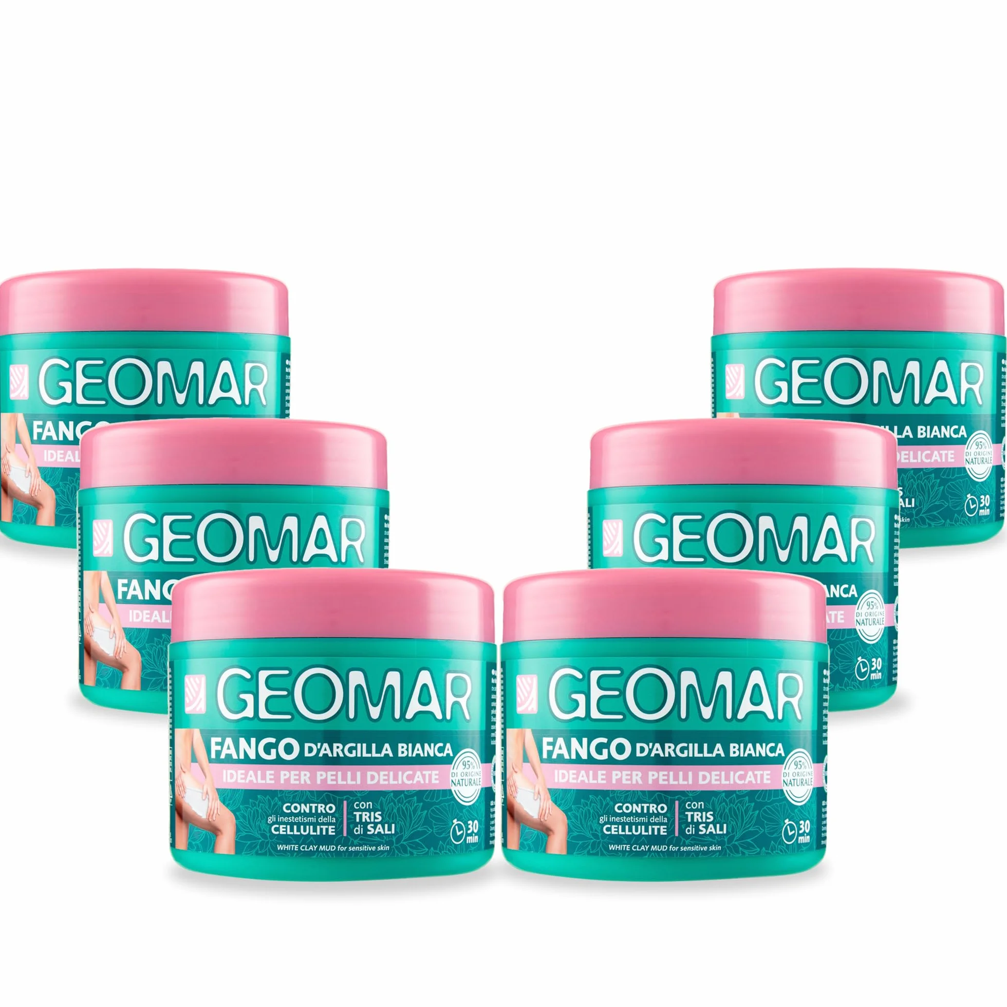 GEOMAR Barro de Arcilla Blanca 6 x 600 g Contra Celulitis 95% Natural