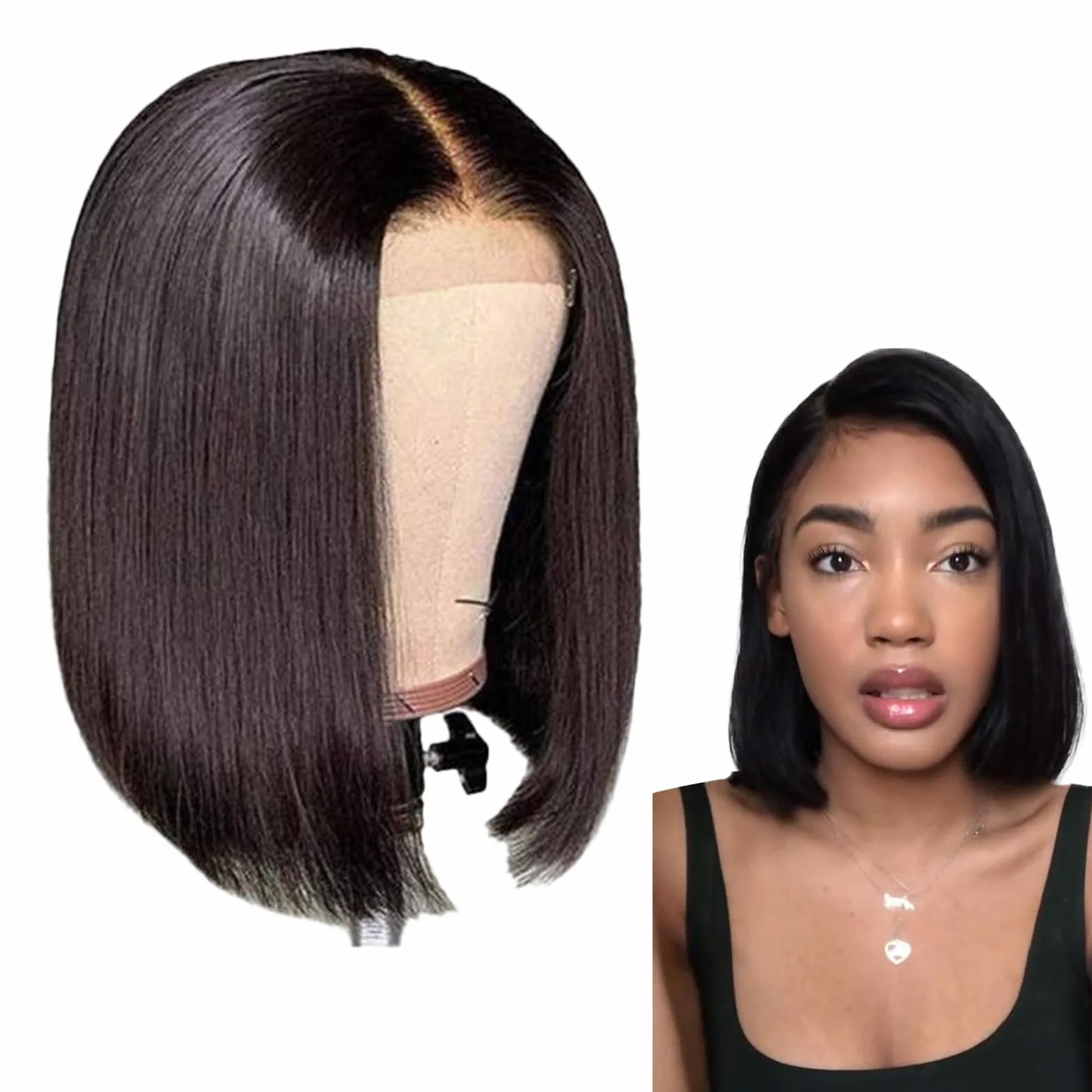 Peluca corta Bob negra 30,5 cm para mujer