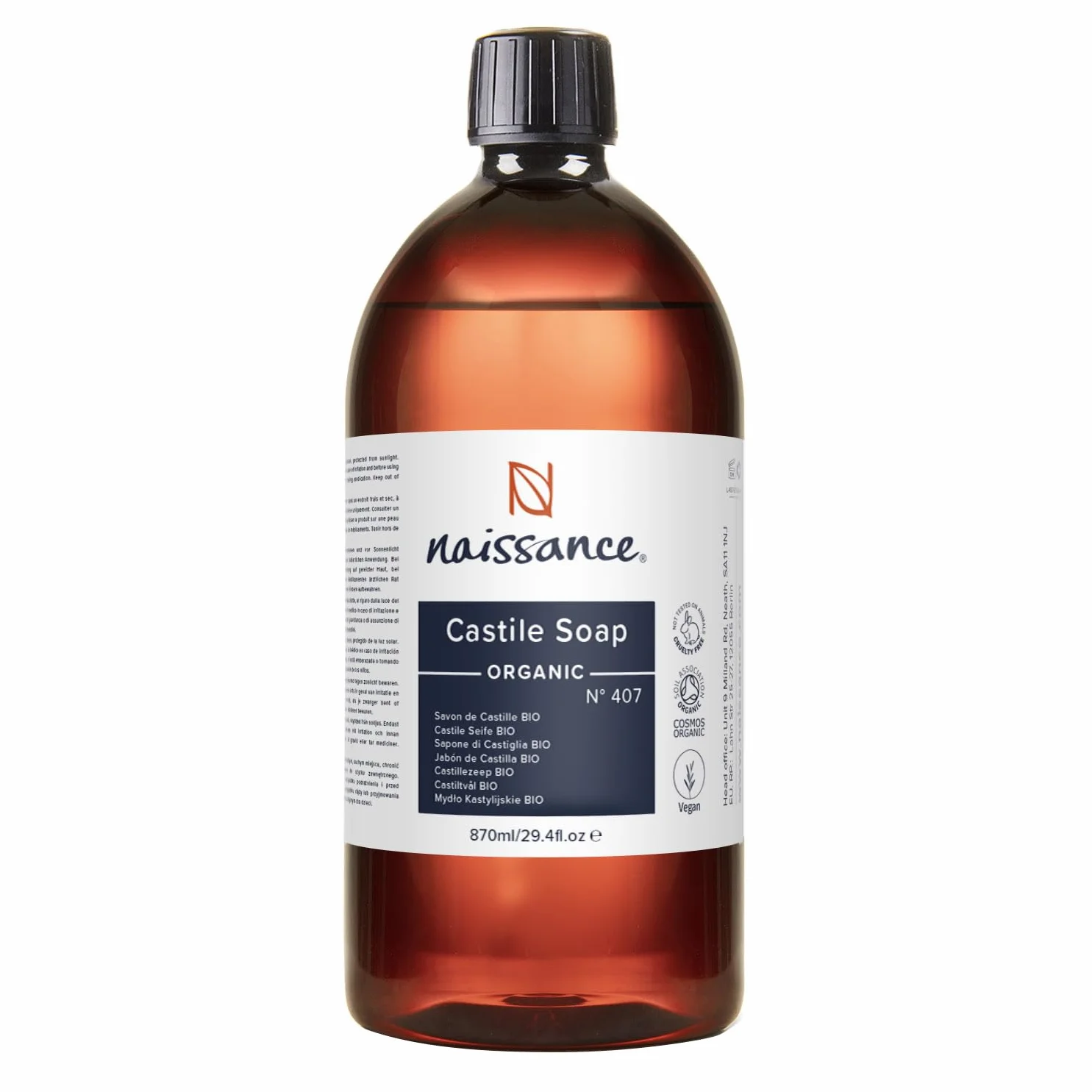 Naissance Jabón natural de Castilla BIO líquido 870ml Vegano sin sulfatos