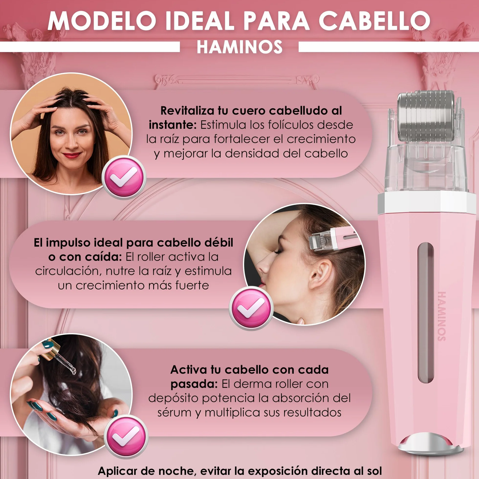 HAMINOS Derma roller 0,5 mm 3.0 con Depósito para Piel, 520 Agujas de Titanio