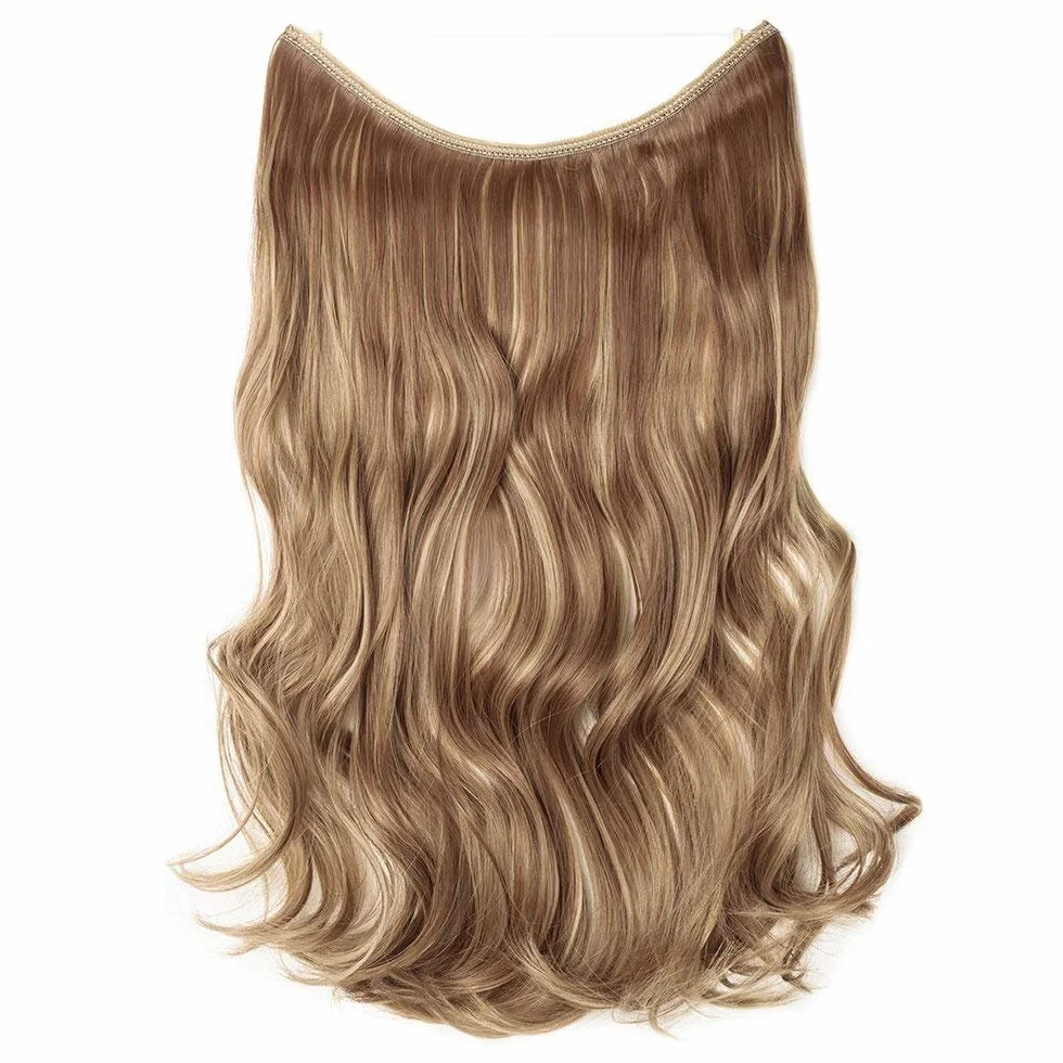 Natural Extensiones de Cabello con Hilo Invisible Rizada Onduada 20" 50cm 90g Marrón Claro mezcla Rubio Ceniza