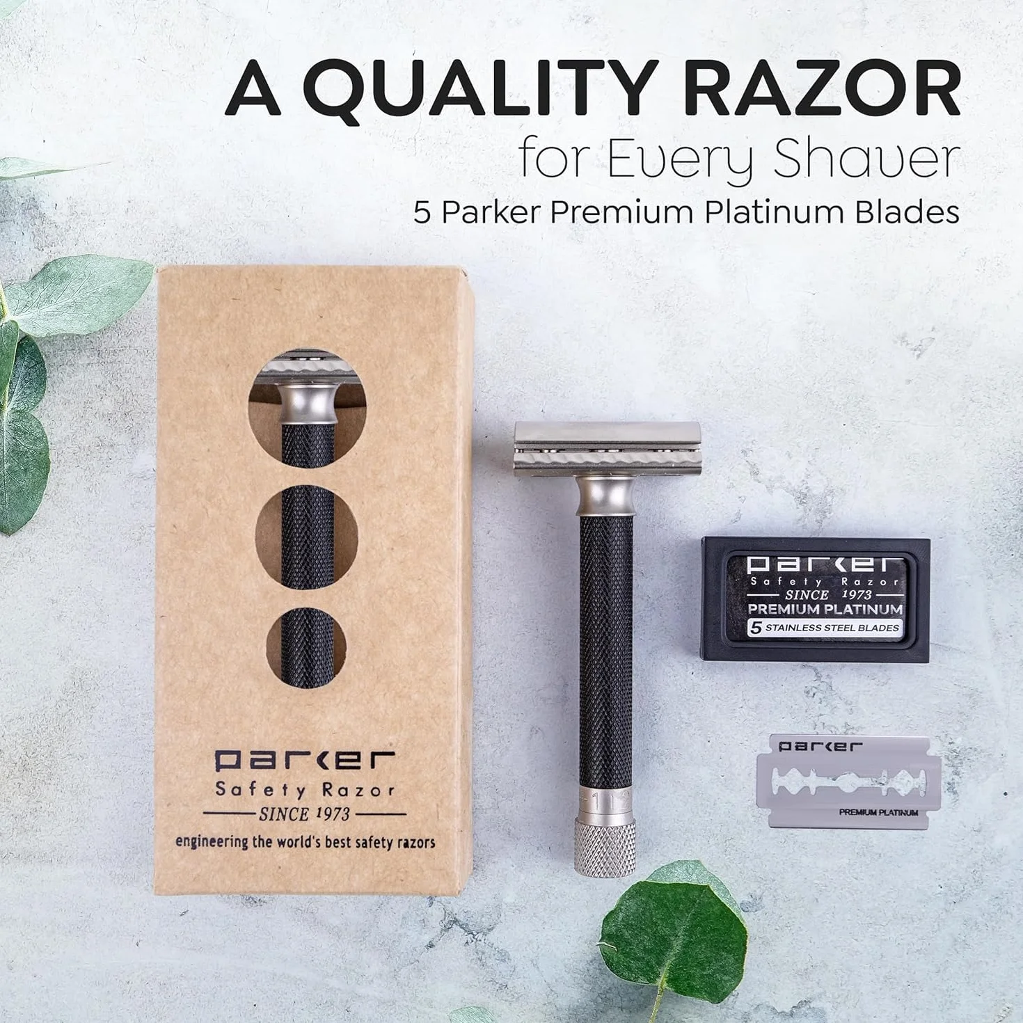 Parker Safety Razor Ajustable de Dos Filos con 5 Cuchillas Premium - Grafito Metálico